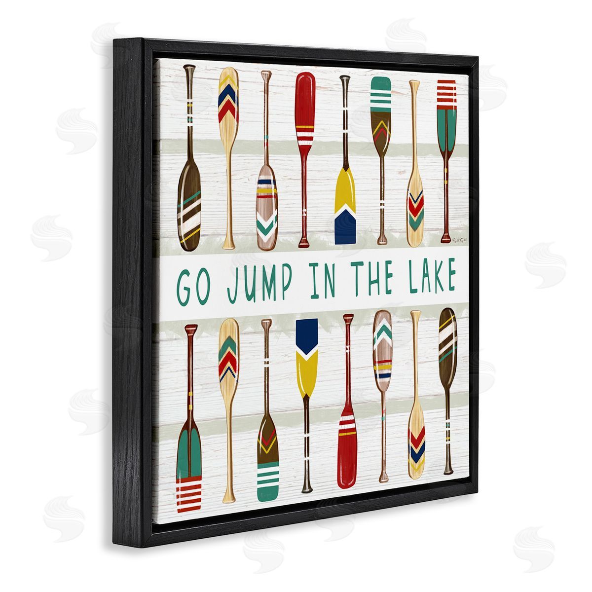Elizabeth Tyndall Jump In Lake Various Patterned Oars Black Floating Frame Canvas Wall Art Print
