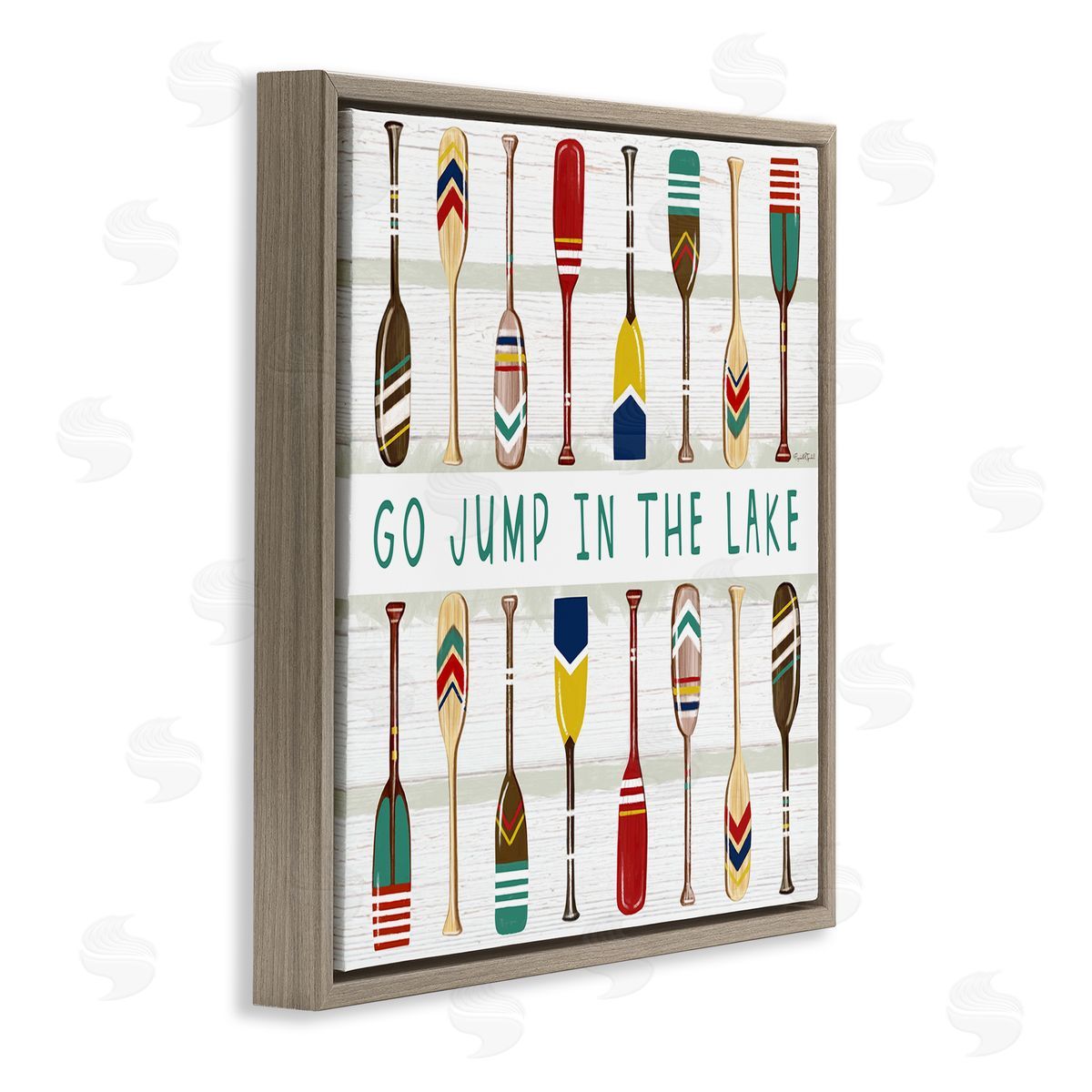 Elizabeth Tyndall Jump In Lake Various Patterned Oars Brown Floating Frame Canvas Wall Art Print