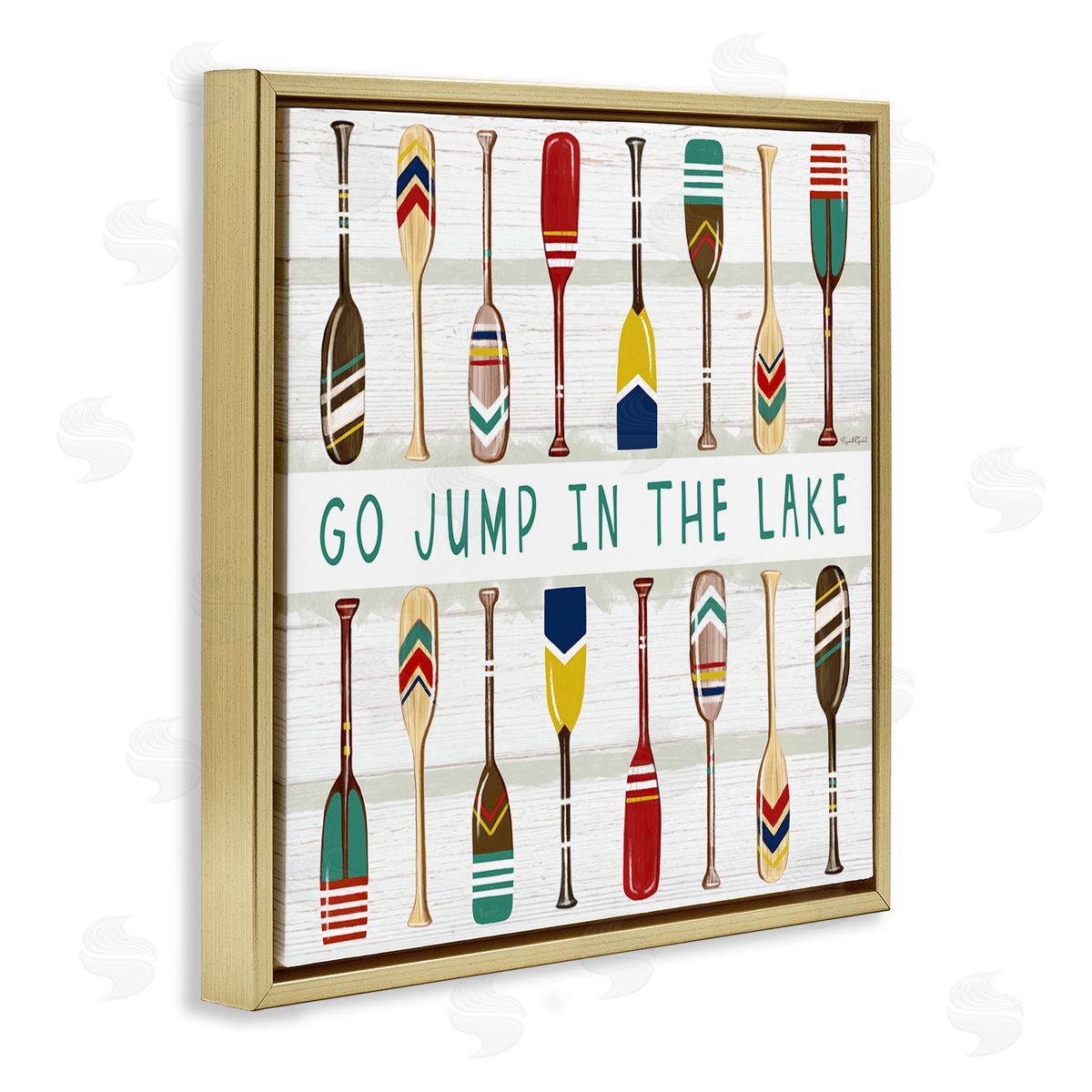 Elizabeth Tyndall Jump In Lake Various Patterned Oars Gold Floating Frame Canvas Wall Art Print