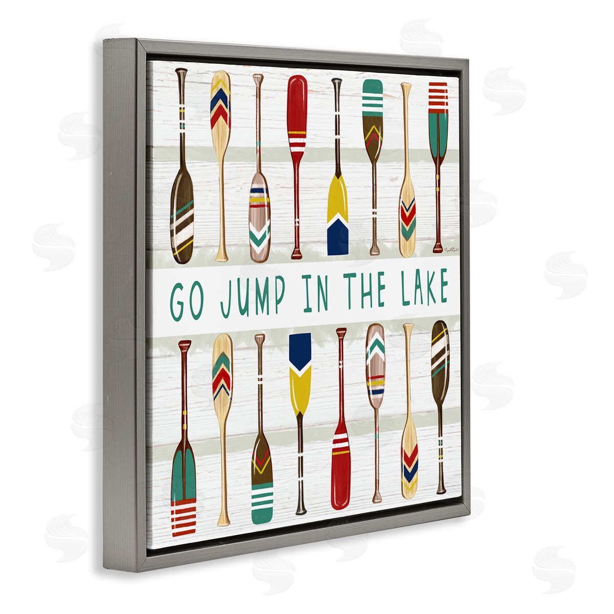 Elizabeth Tyndall Jump In Lake Various Patterned Oars Gray Floating Frame Canvas Wall Art Print