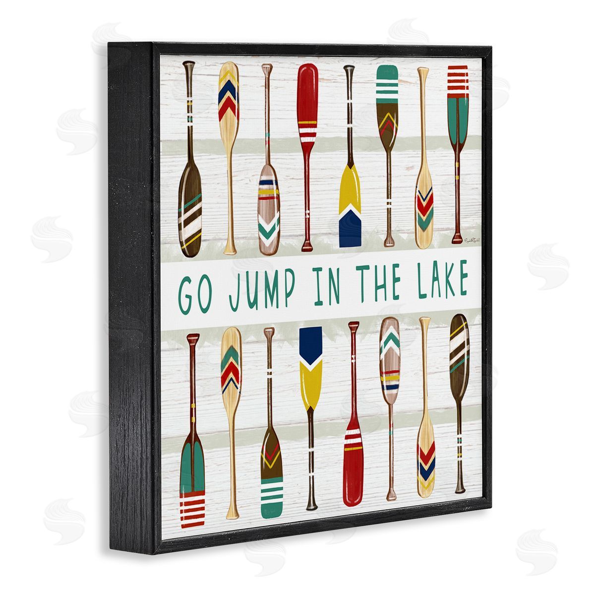 Elizabeth Tyndall Jump In Lake Various Patterned Oars Black Framed Glicee Wall Art Print