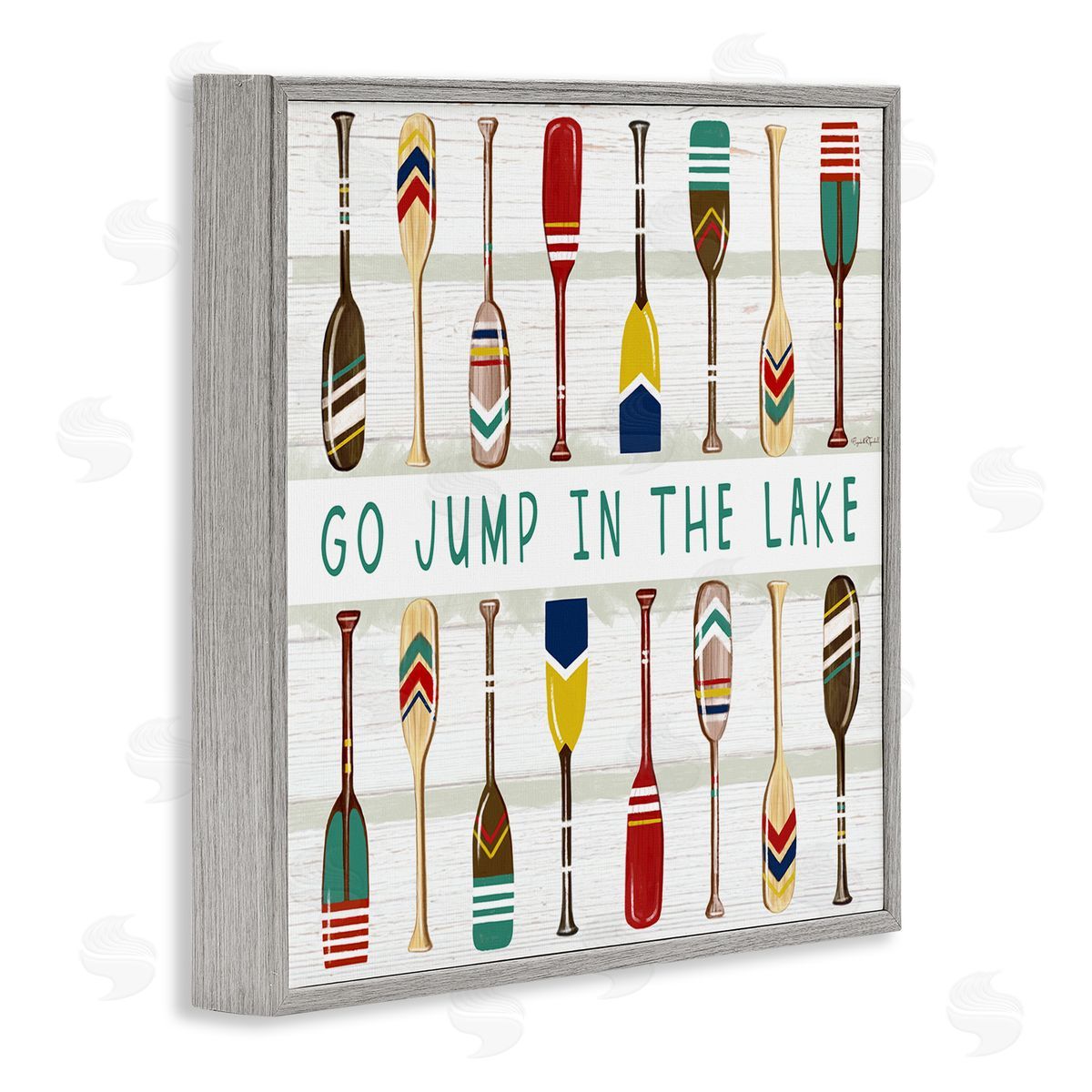 Elizabeth Tyndall Jump In Lake Various Patterned Oars Gray Framed Glicee Wall Art Print