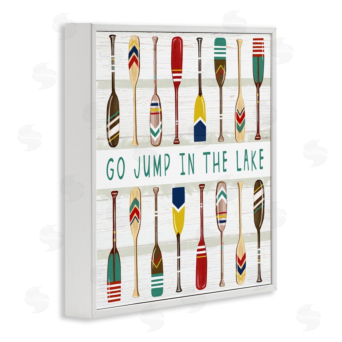 Elizabeth Tyndall Jump In Lake Various Patterned Oars White Framed Glicee Wall Art Print