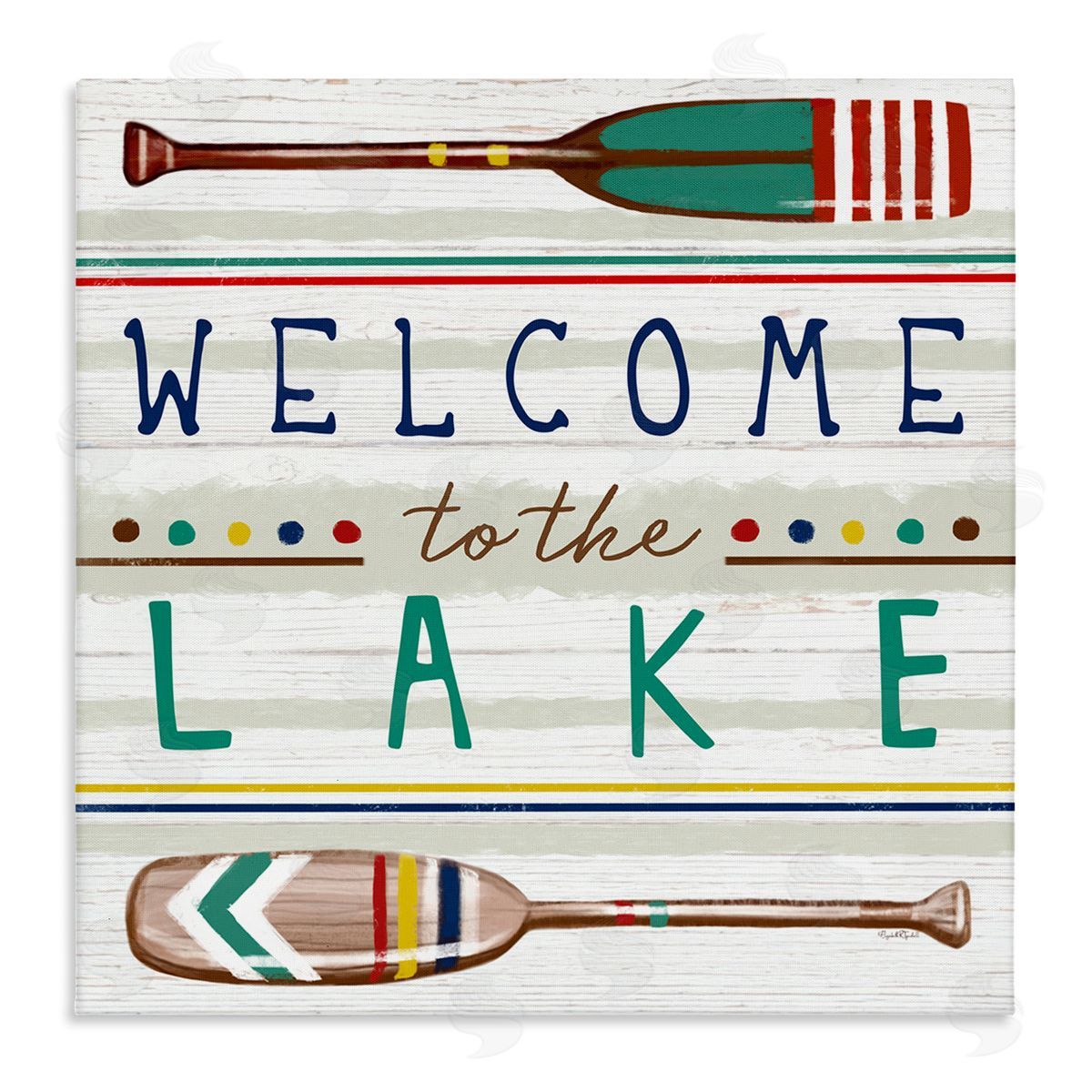 Elizabeth Tyndall Welcome to Lake Striped Boat Oars Stretched Canvas Wall Art Print