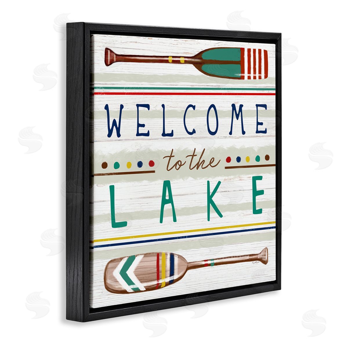 Elizabeth Tyndall Welcome to Lake Striped Boat Oars Black Floating Frame Canvas Wall Art Print