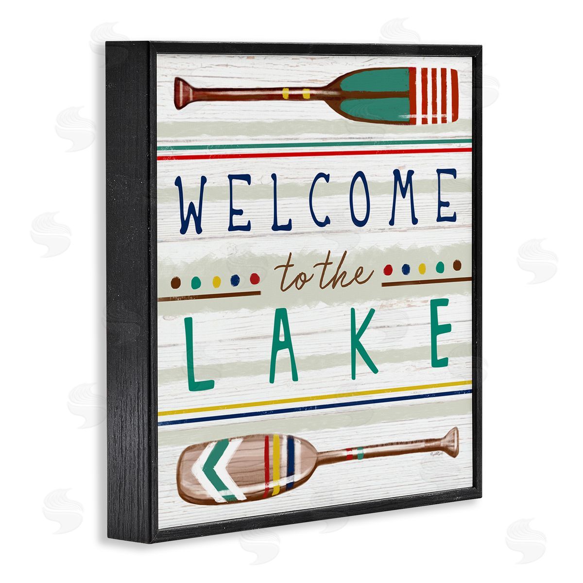 Elizabeth Tyndall Welcome to Lake Striped Boat Oars Black Framed Glicee Wall Art Print