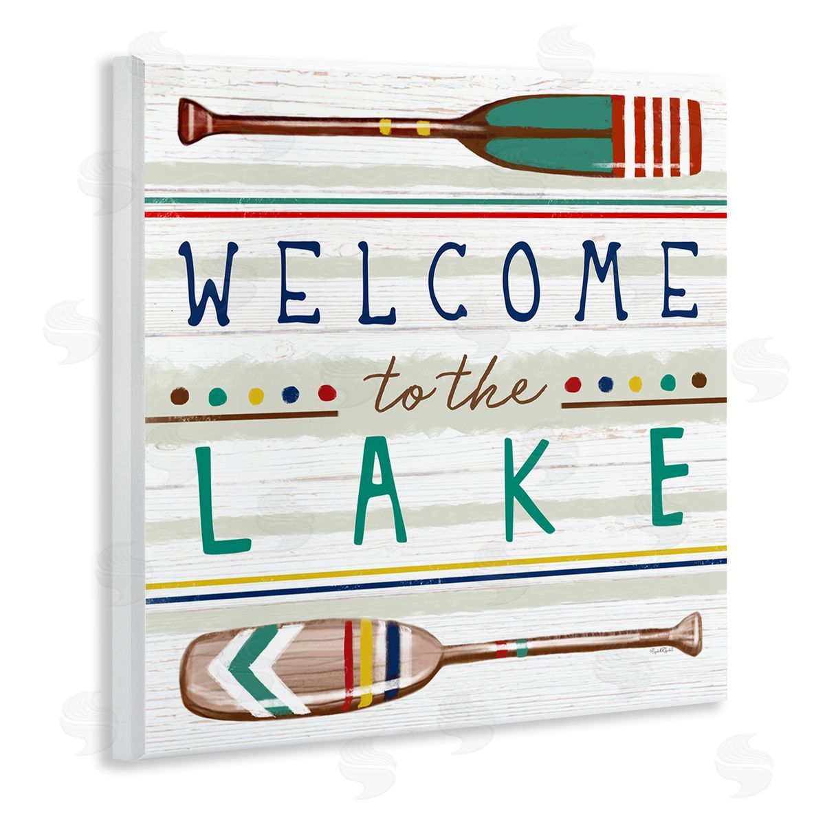 Elizabeth Tyndall Welcome to Lake Striped Boat Oars Wooden Wall Plaque Art Print
