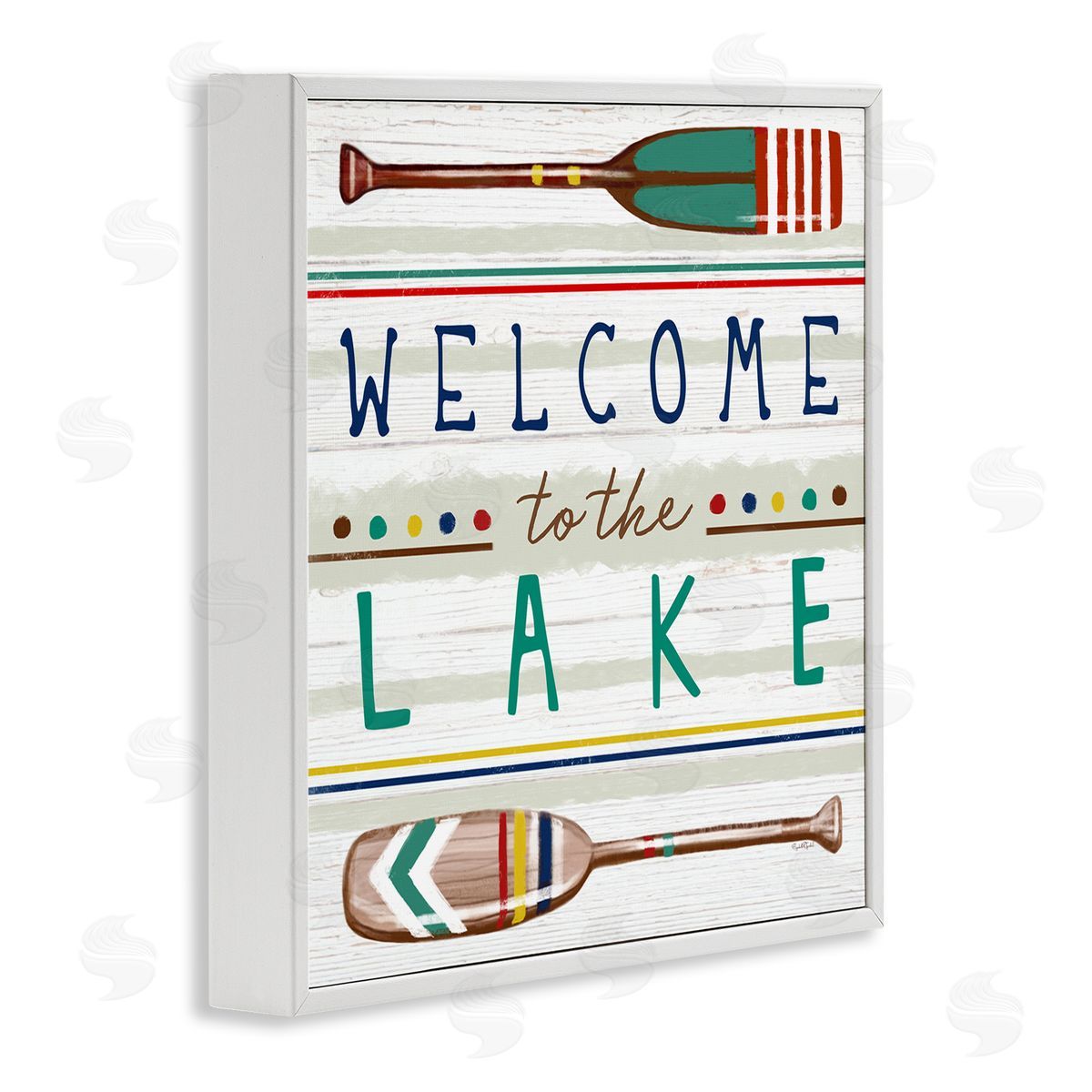 Elizabeth Tyndall Welcome to Lake Striped Boat Oars White Framed Glicee Wall Art Print