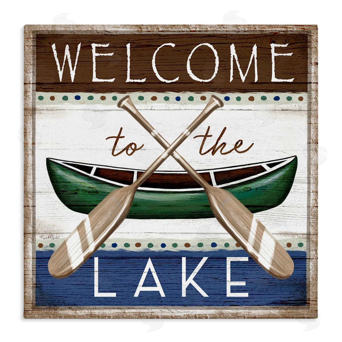 Elizabeth Tyndall Rustic Lake Welcome Canoe Sign Stretched Canvas Wall Art Print