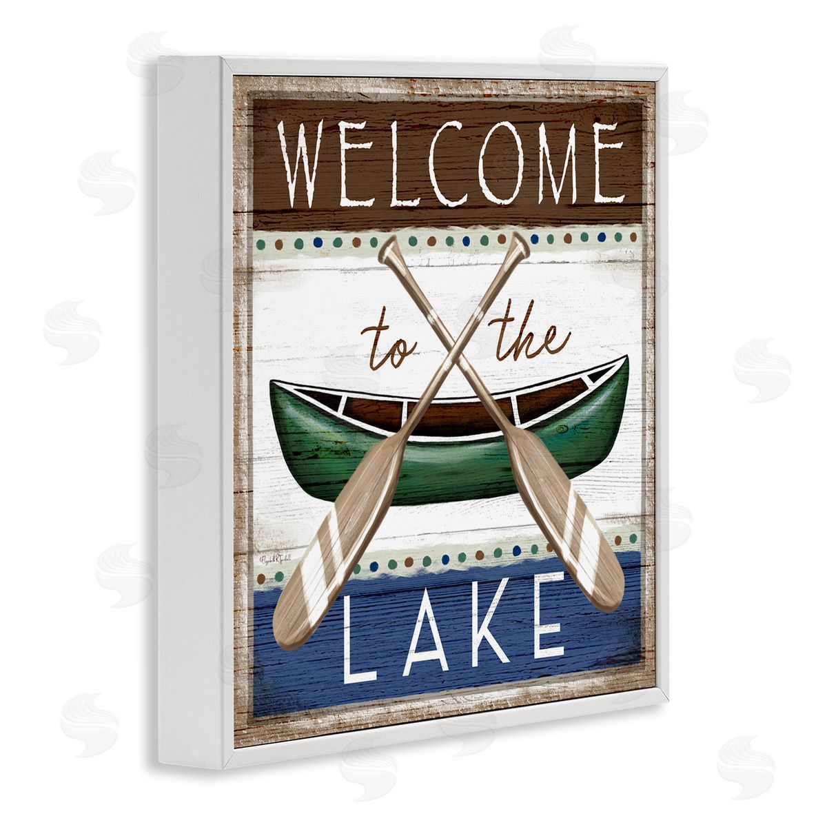 Elizabeth Tyndall Rustic Lake Welcome Canoe Sign White Framed Glicee Wall Art Print