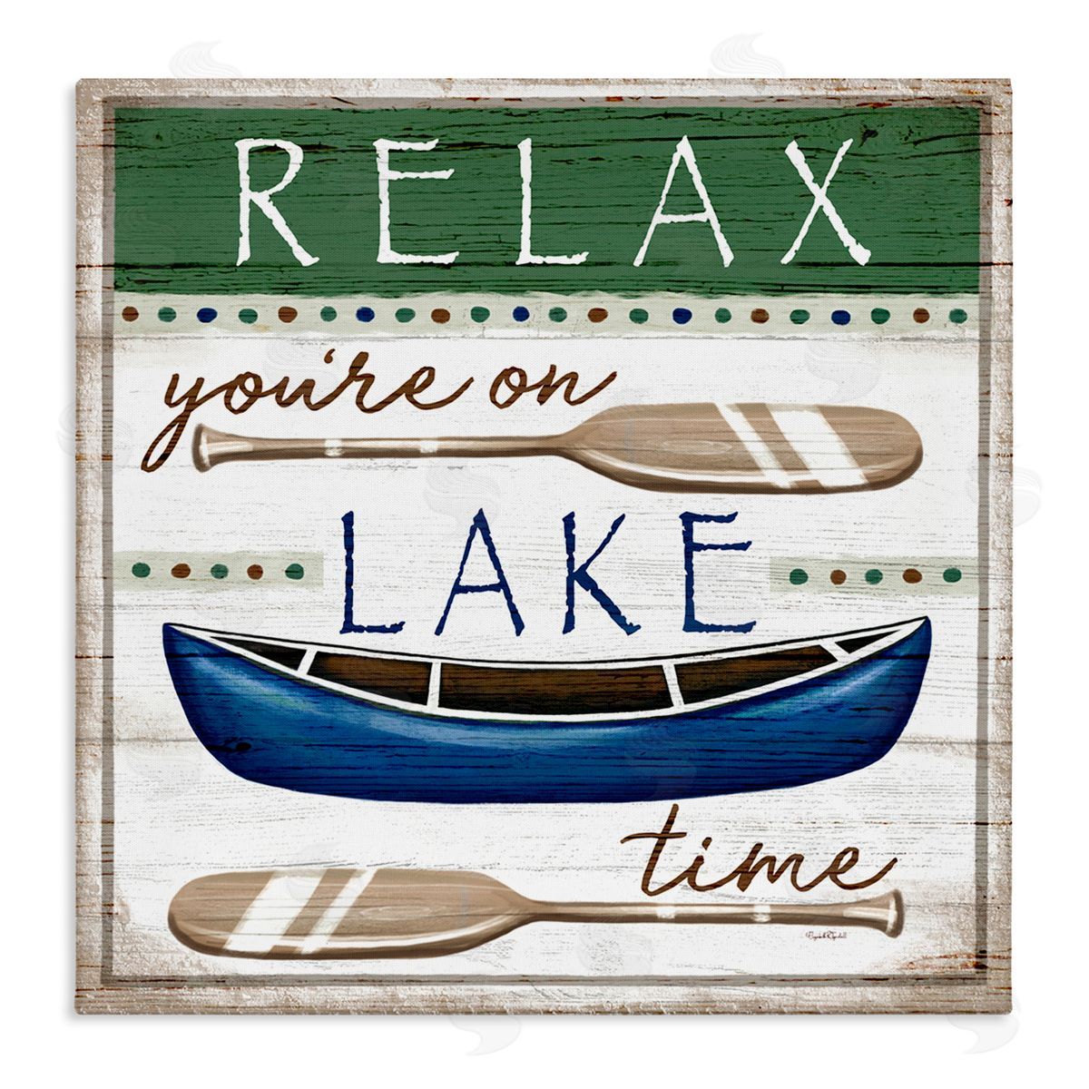 Elizabeth Tyndall Lake Time Rustic Canoe Paddle Phrase Stretched Canvas Wall Art Print