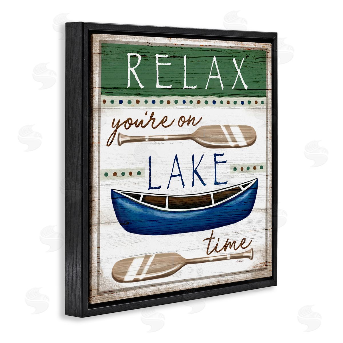 Elizabeth Tyndall Lake Time Rustic Canoe Paddle Phrase Black Floating Frame Canvas Wall Art Print