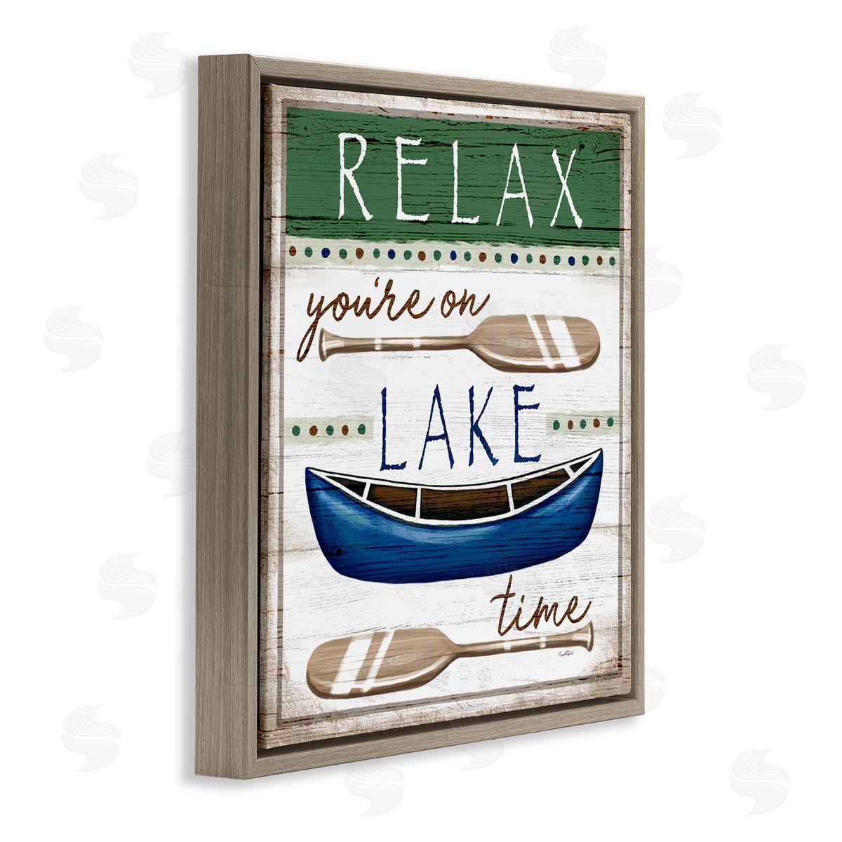 Elizabeth Tyndall Lake Time Rustic Canoe Paddle Phrase Brown Floating Frame Canvas Wall Art Print