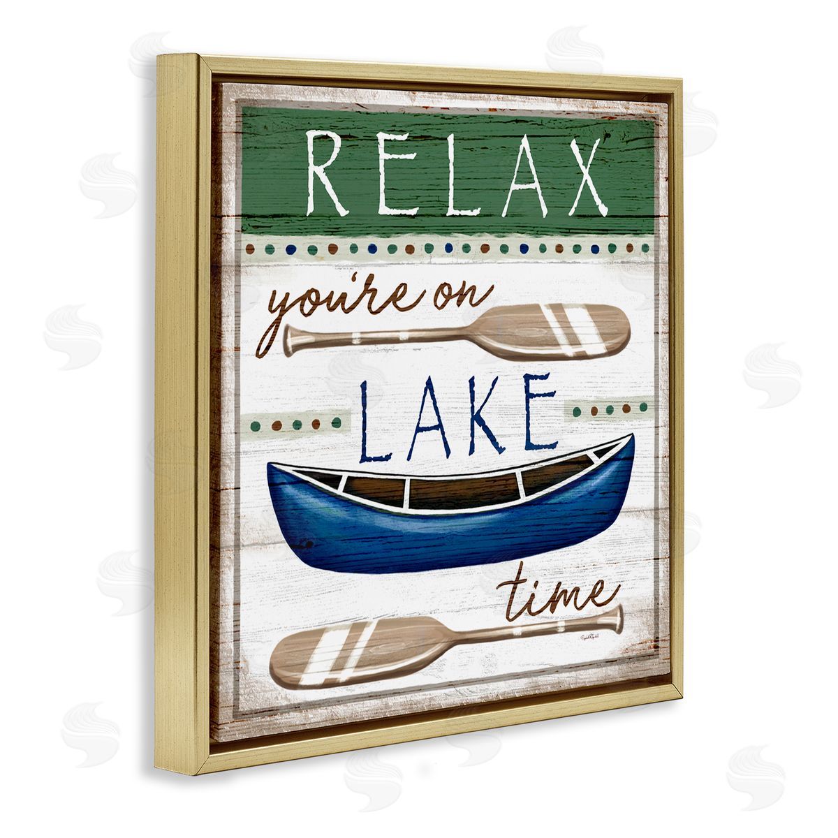 Elizabeth Tyndall Lake Time Rustic Canoe Paddle Phrase Gold Floating Frame Canvas Wall Art Print