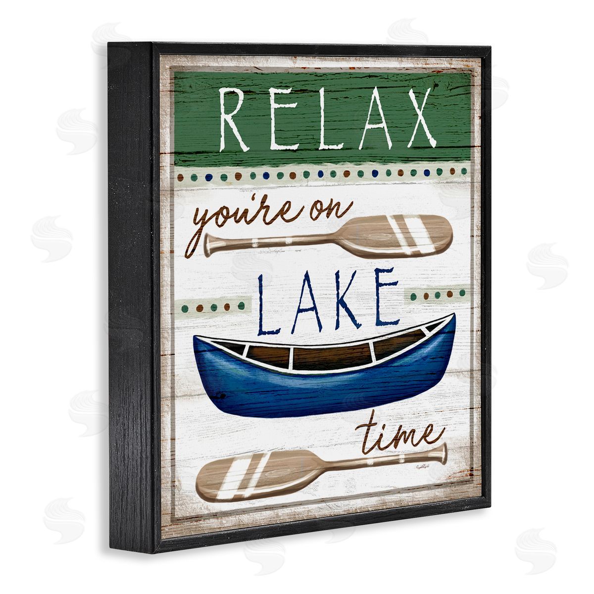 Elizabeth Tyndall Lake Time Rustic Canoe Paddle Phrase Black Framed Glicee Wall Art Print