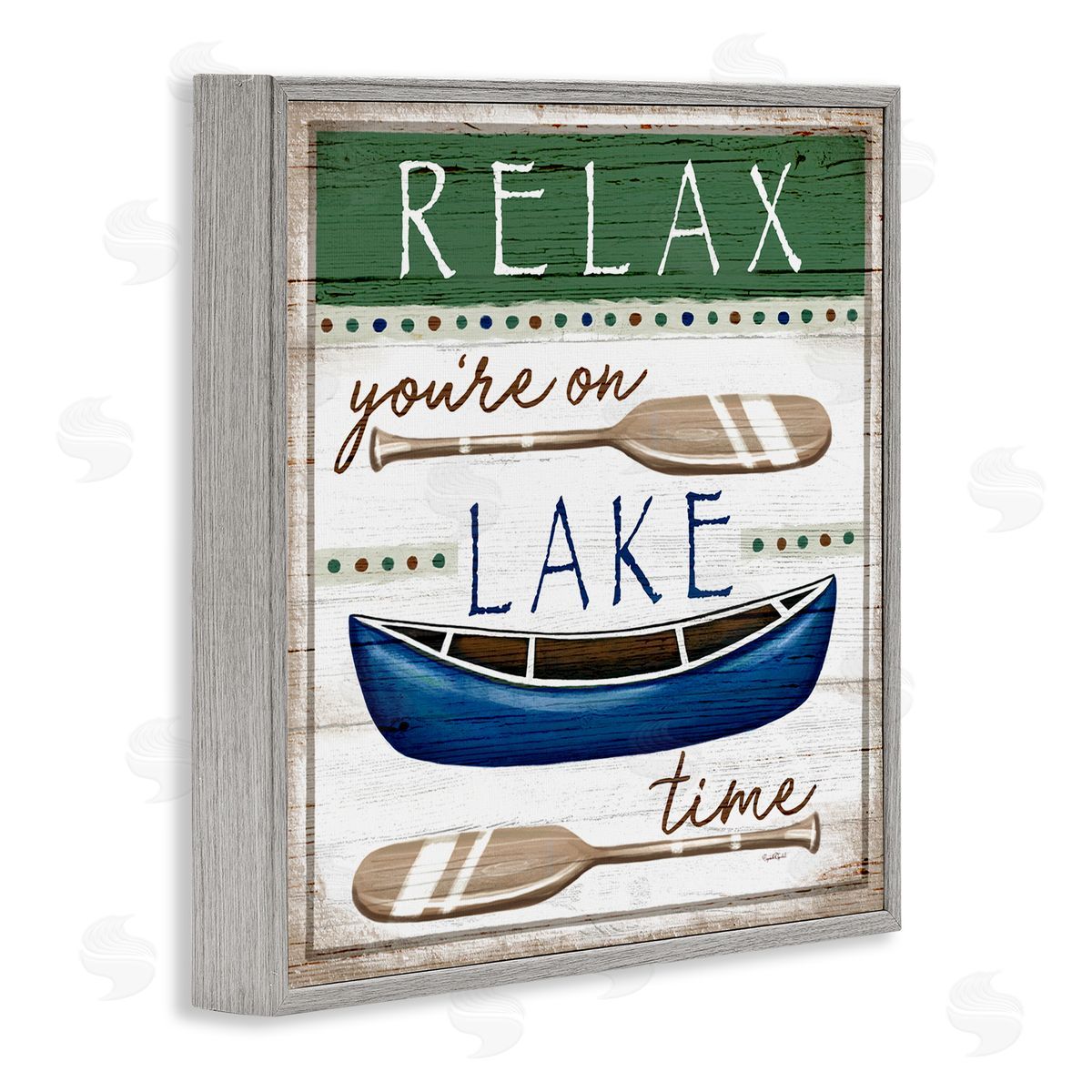Elizabeth Tyndall Lake Time Rustic Canoe Paddle Phrase Gray Framed Glicee Wall Art Print