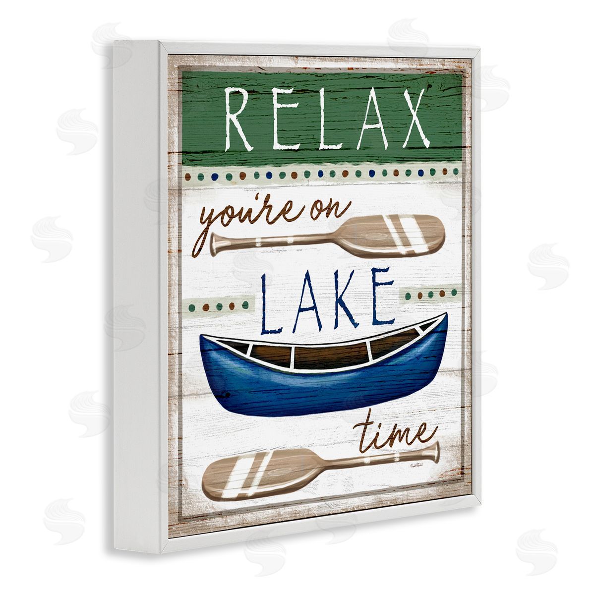 Elizabeth Tyndall Lake Time Rustic Canoe Paddle Phrase White Framed Glicee Wall Art Print