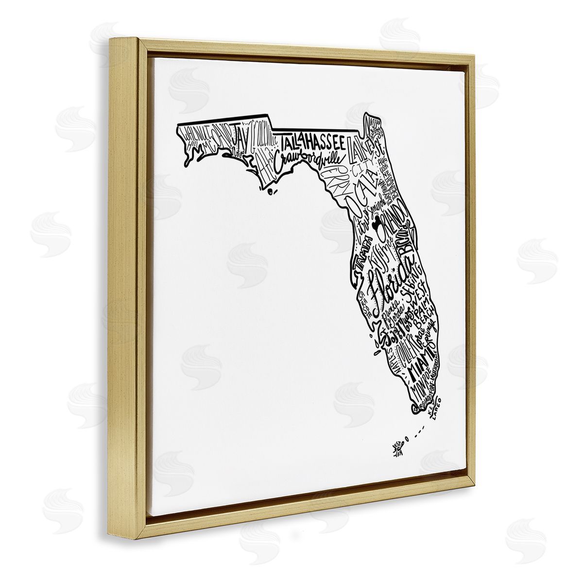 The Saturday Evening Post Florida State Typography Cities Gold Floating Frame Canvas Wall Art Print