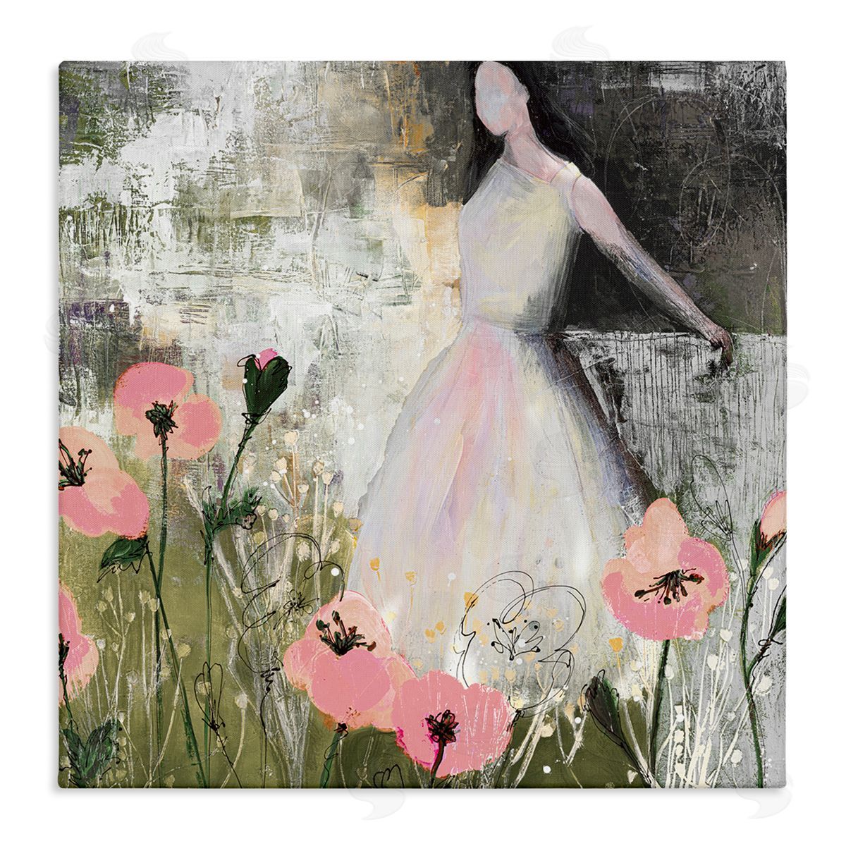 Ruth Fromstein Contemporary Meadow Woman Collage  Stretched Canvas Wall Art Print