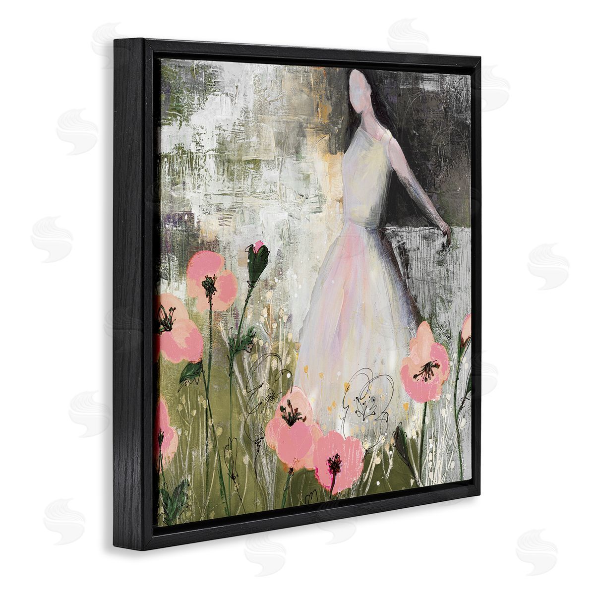 Ruth Fromstein Contemporary Meadow Woman Collage  Black Floating Frame Canvas Wall Art Print