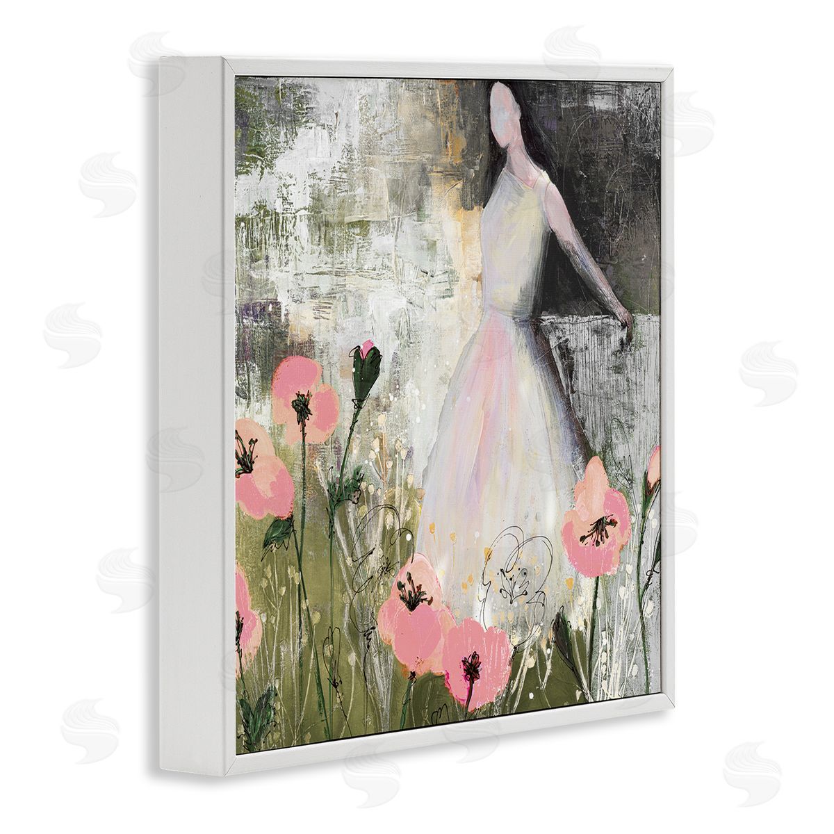 Ruth Fromstein Contemporary Meadow Woman Collage  White Framed Glicee Wall Art Print