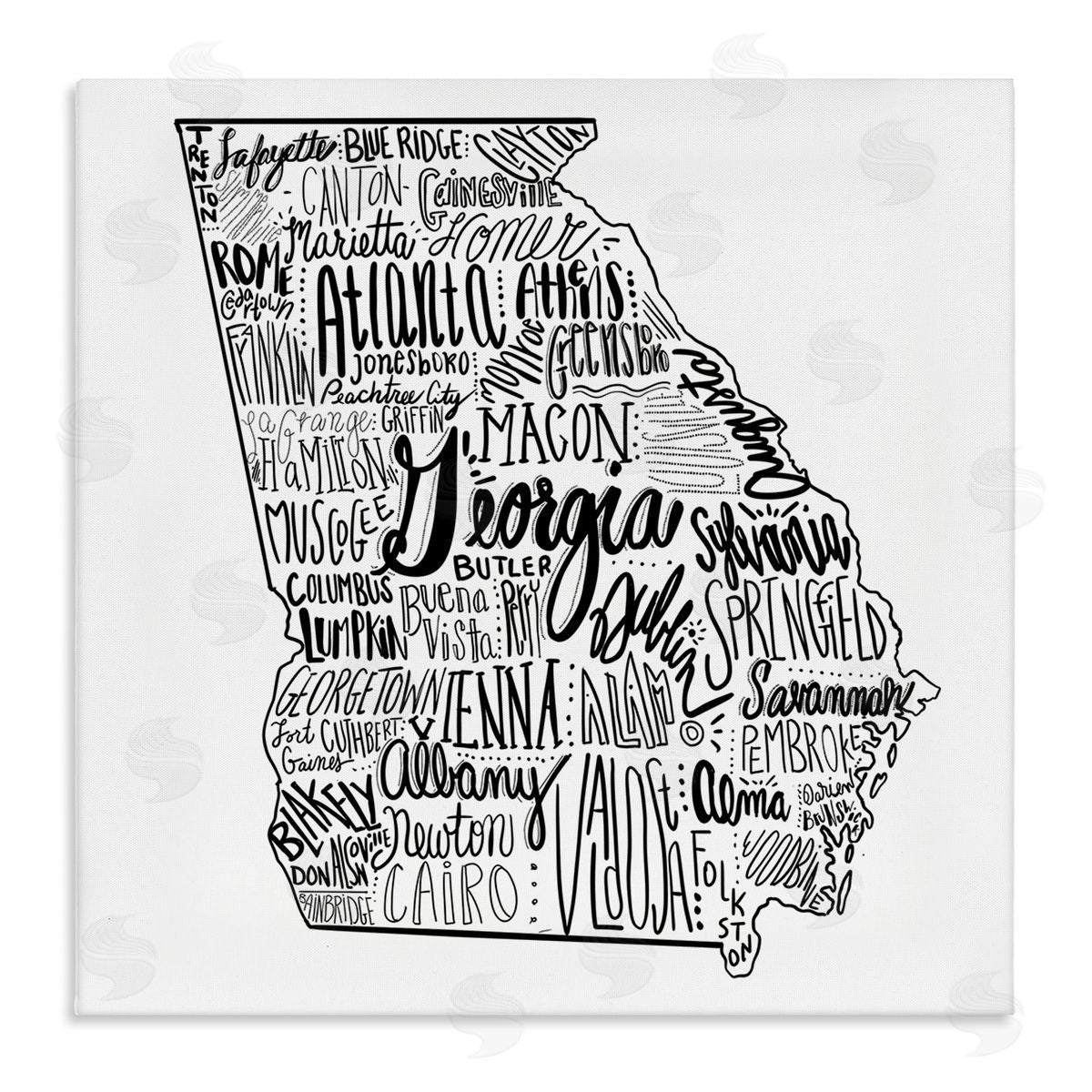 The Saturday Evening Post Georgia State Map Shape City Typography Stretched Canvas Wall Art Print