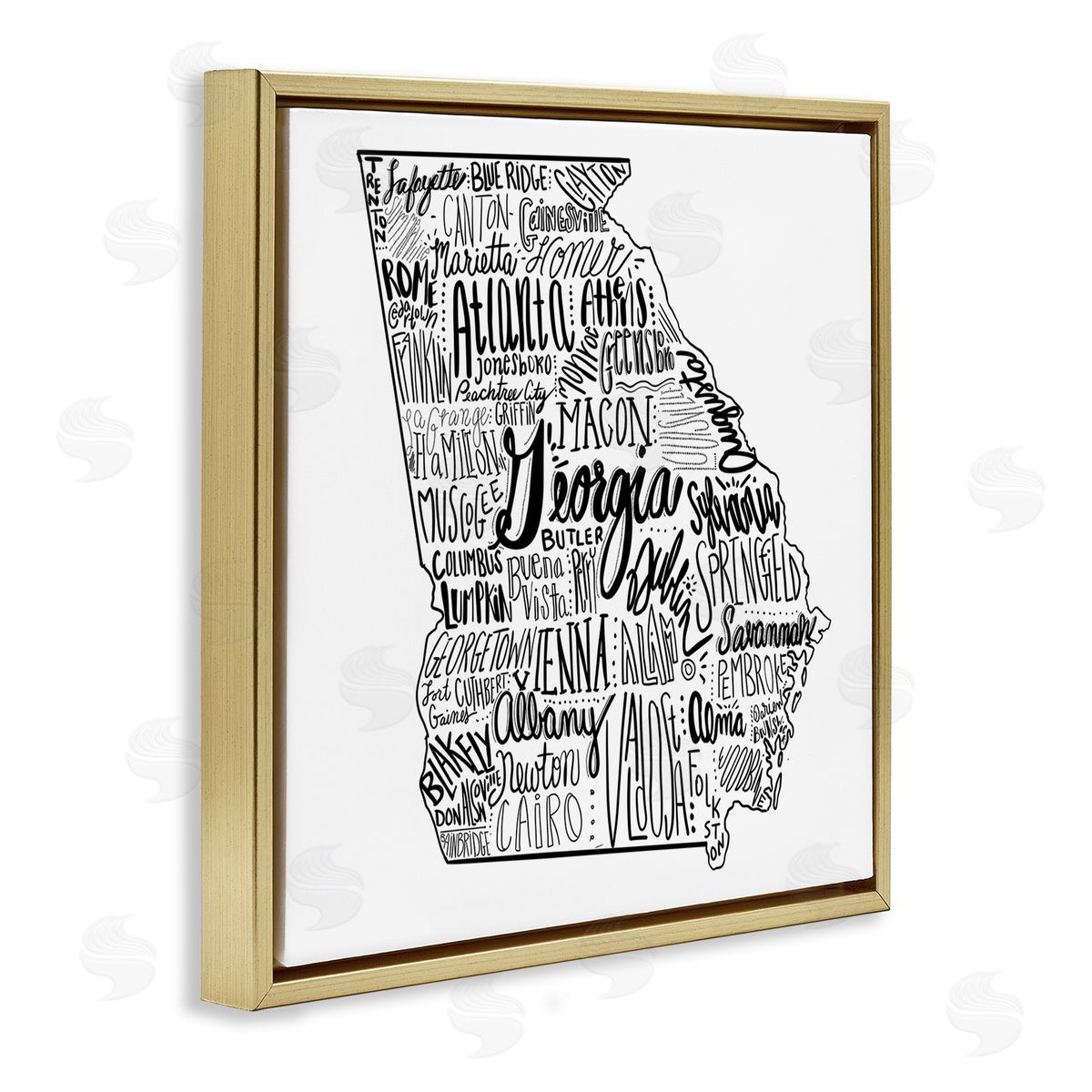 The Saturday Evening Post Georgia State Map Shape City Typography Gold Floating Frame Canvas Wall Art Print