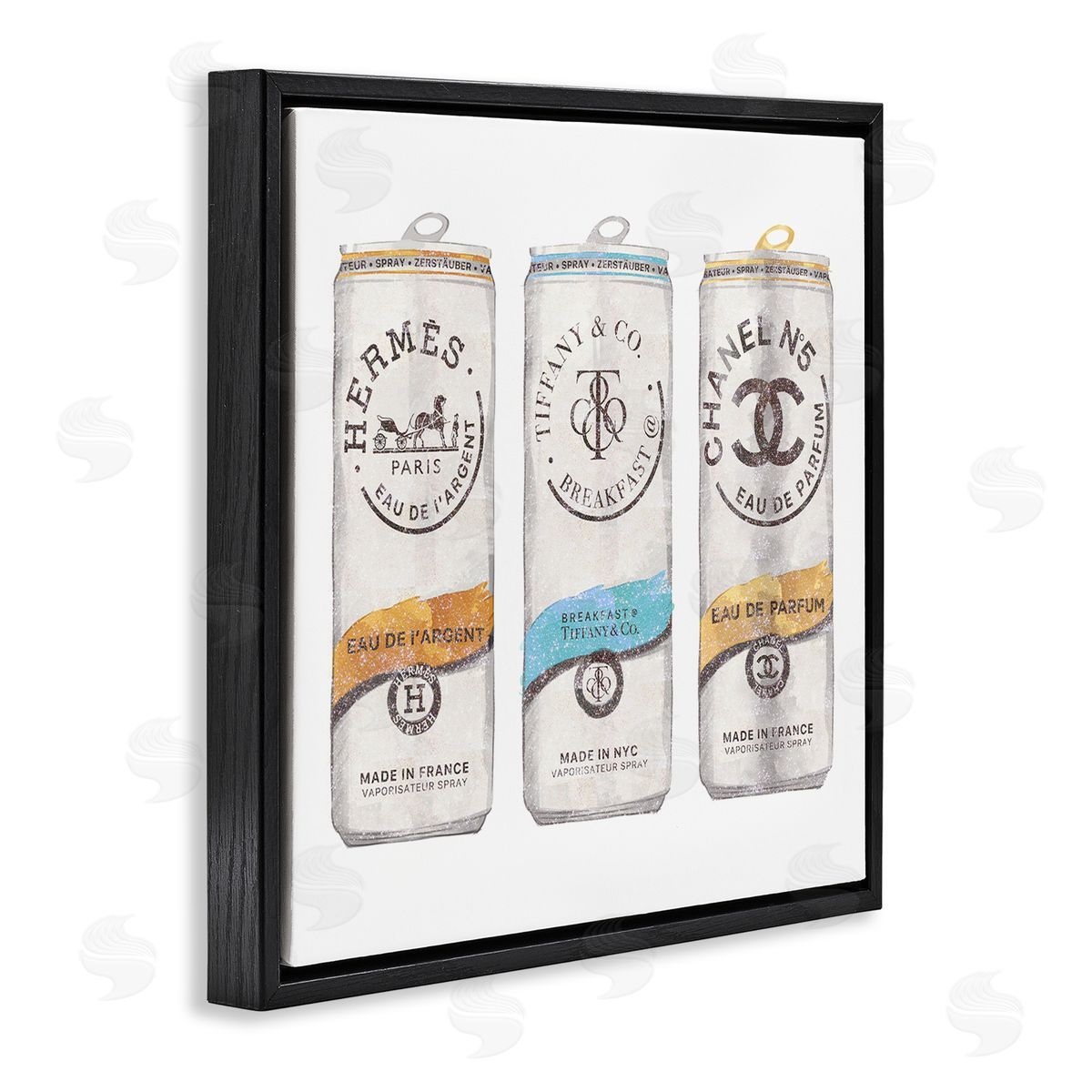 Ziwei Li Fashion Glam Brand Beverage Cans Black Floating Frame Canvas Wall Art Print