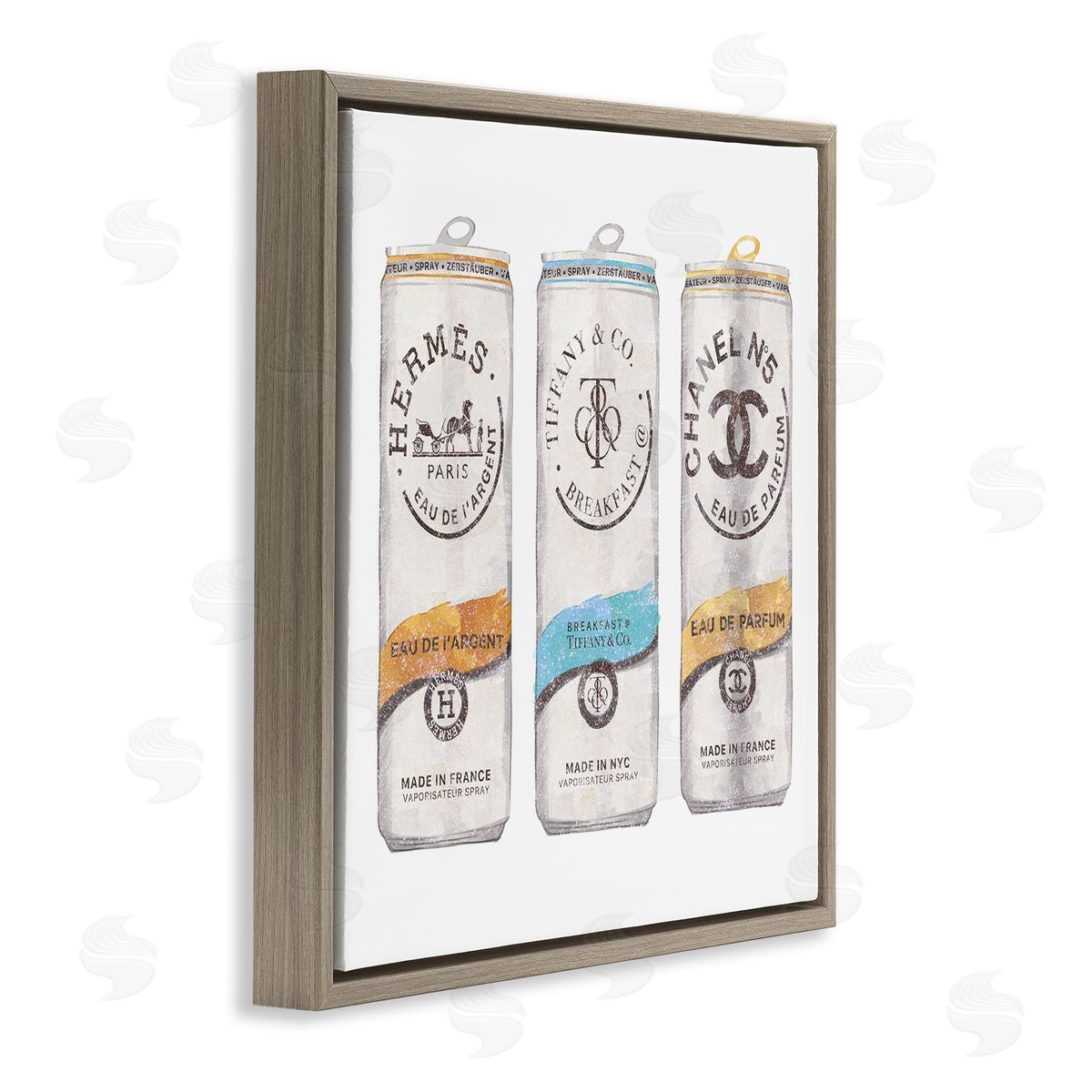 Ziwei Li Fashion Glam Brand Beverage Cans Brown Floating Frame Canvas Wall Art Print
