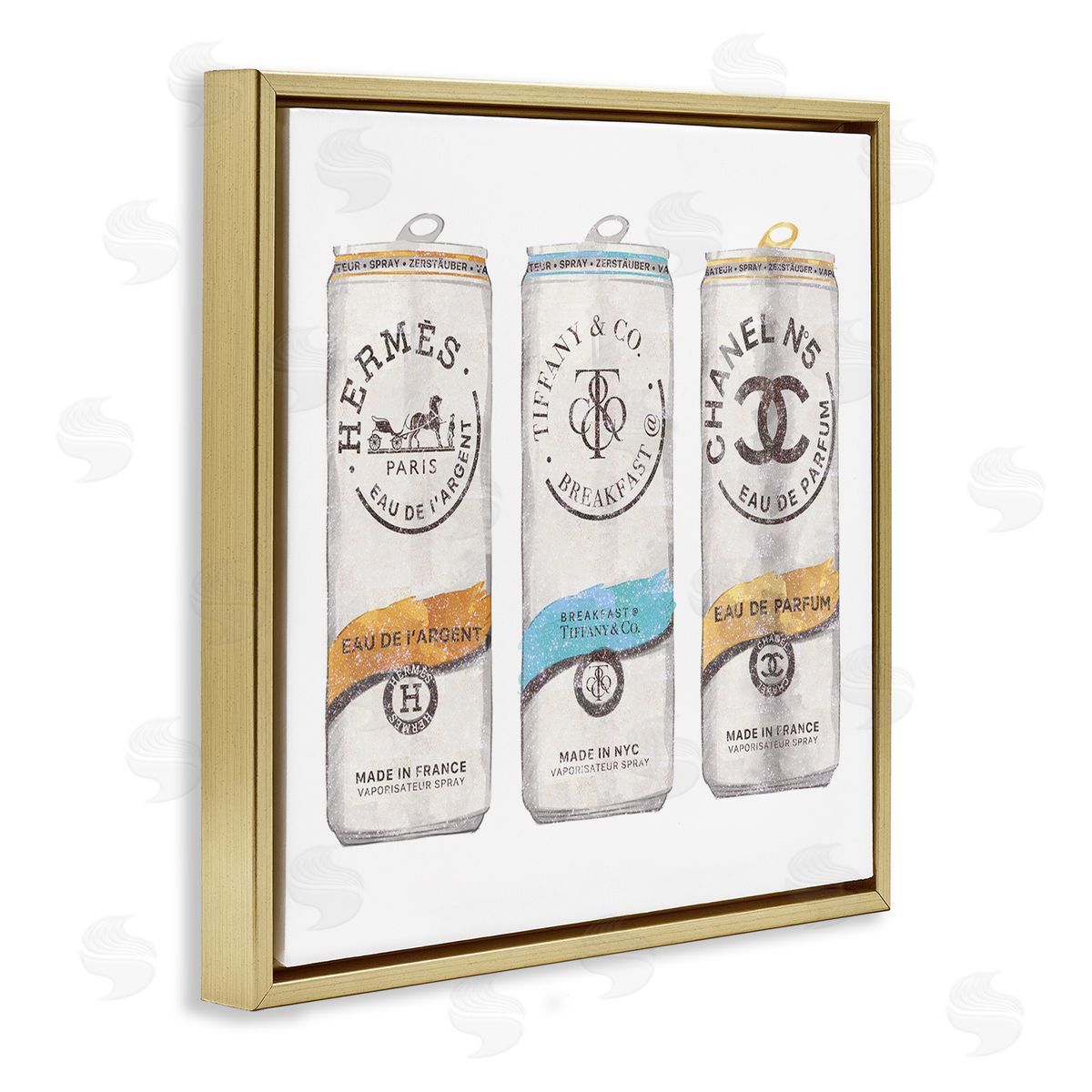 Ziwei Li Fashion Glam Brand Beverage Cans Gold Floating Frame Canvas Wall Art Print