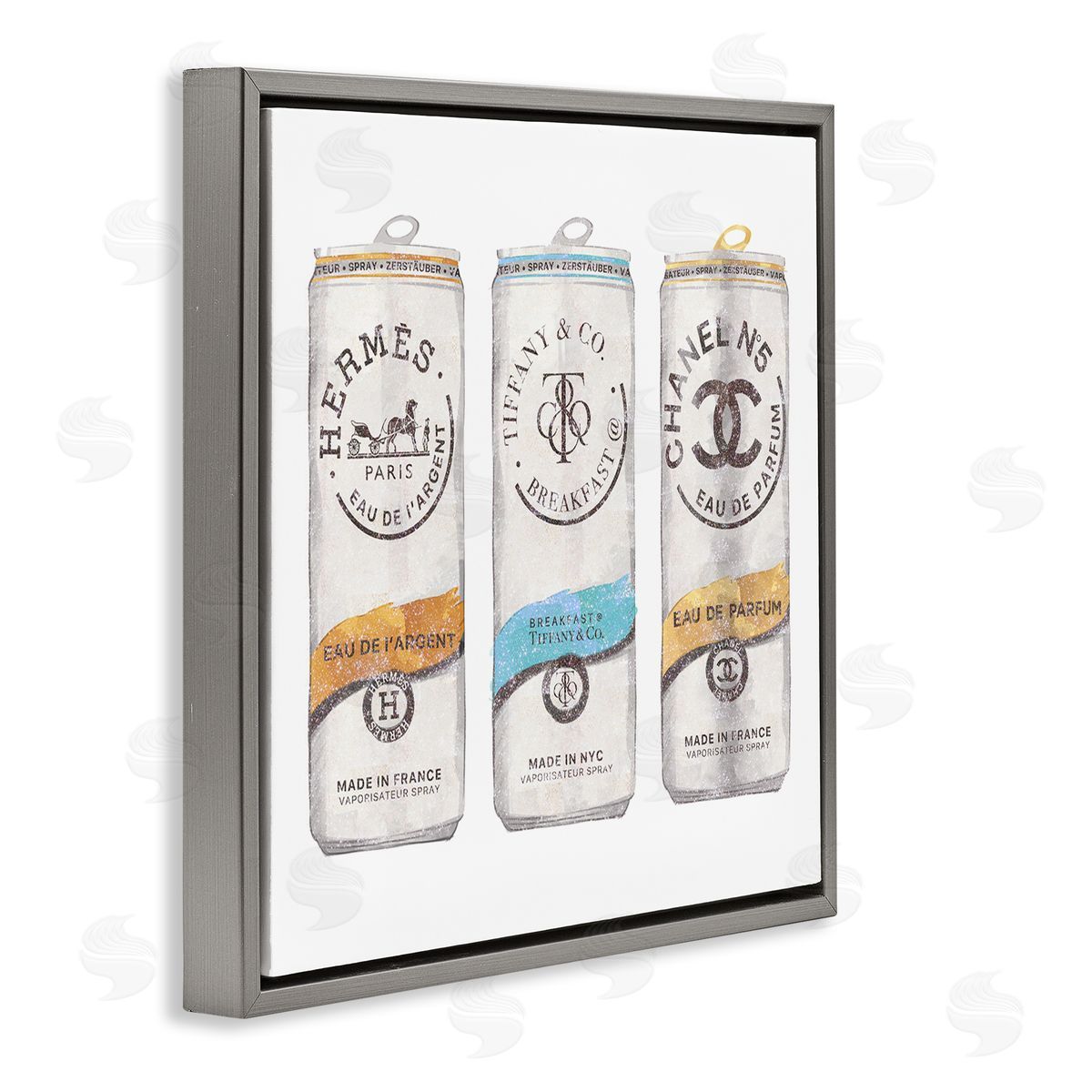Ziwei Li Fashion Glam Brand Beverage Cans Gray Floating Frame Canvas Wall Art Print