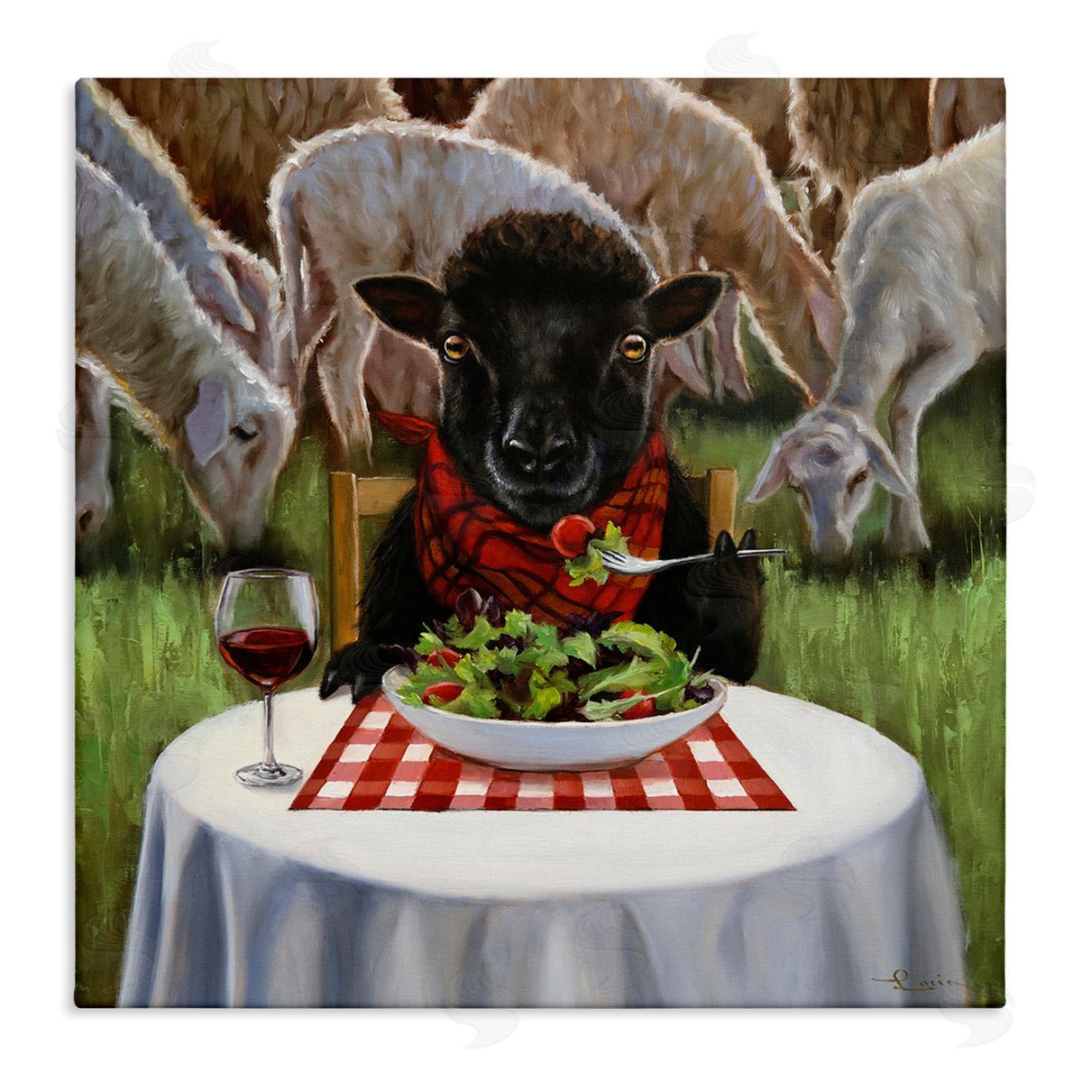 Lucia Heffernan Classy Black Sheep Dining Rural Farm Stretched Canvas Wall Art Print