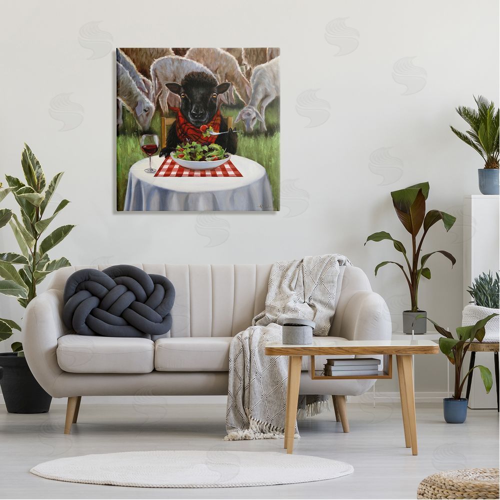 Lucia Heffernan Classy Black Sheep Dining Rural Farm Canvas Wall Art in Room