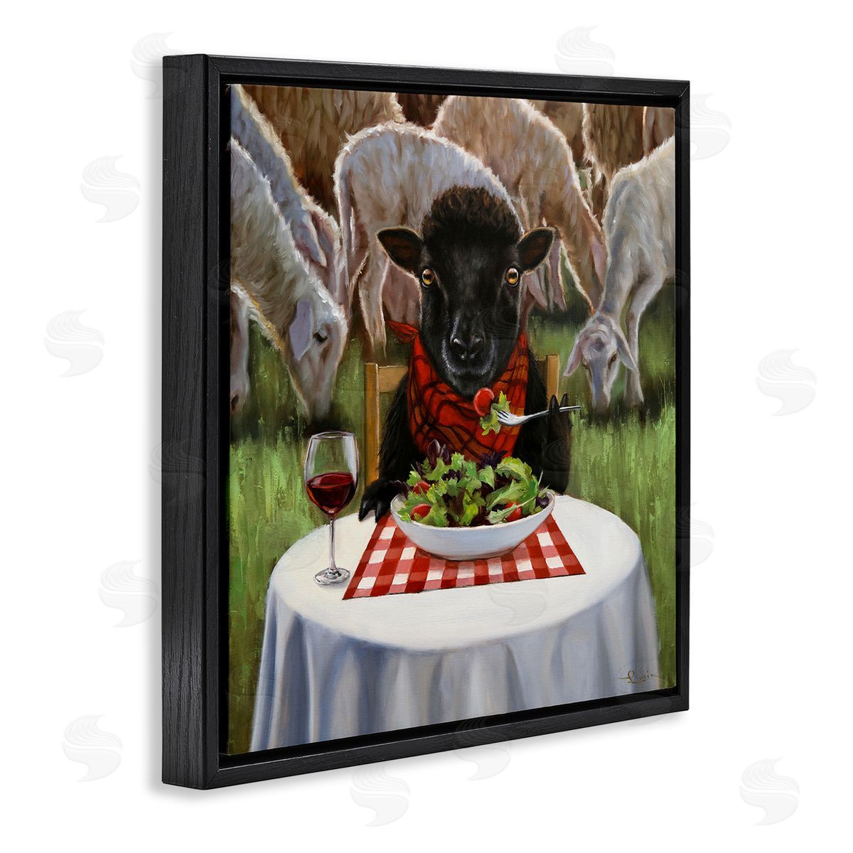 Lucia Heffernan Classy Black Sheep Dining Rural Farm Black Floating Frame Canvas Wall Art Print
