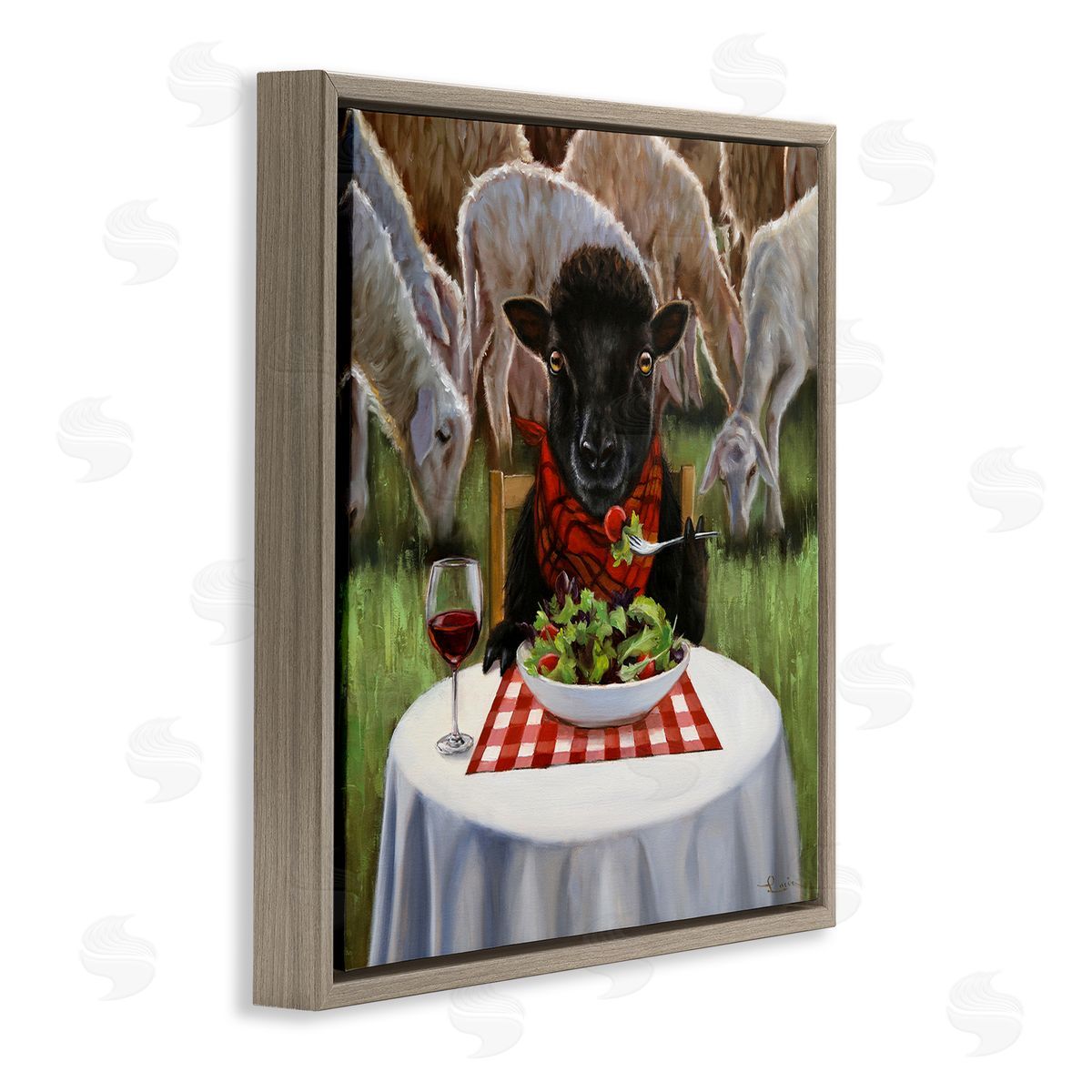 Lucia Heffernan Classy Black Sheep Dining Rural Farm Brown Floating Frame Canvas Wall Art Print