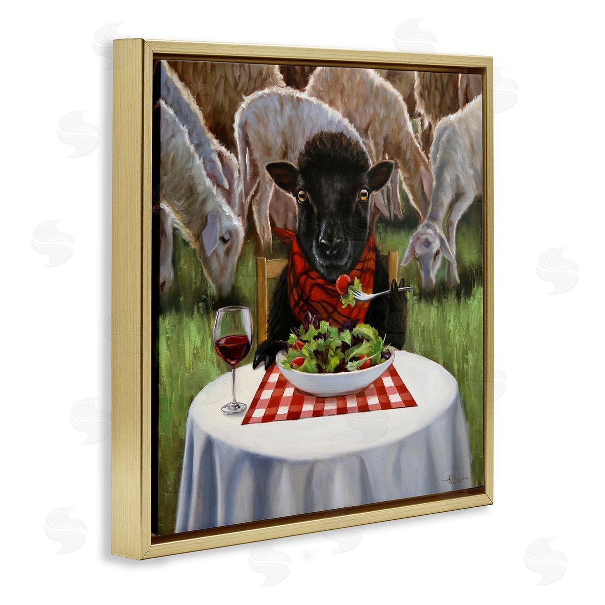 Lucia Heffernan Classy Black Sheep Dining Rural Farm Gold Floating Frame Canvas Wall Art Print