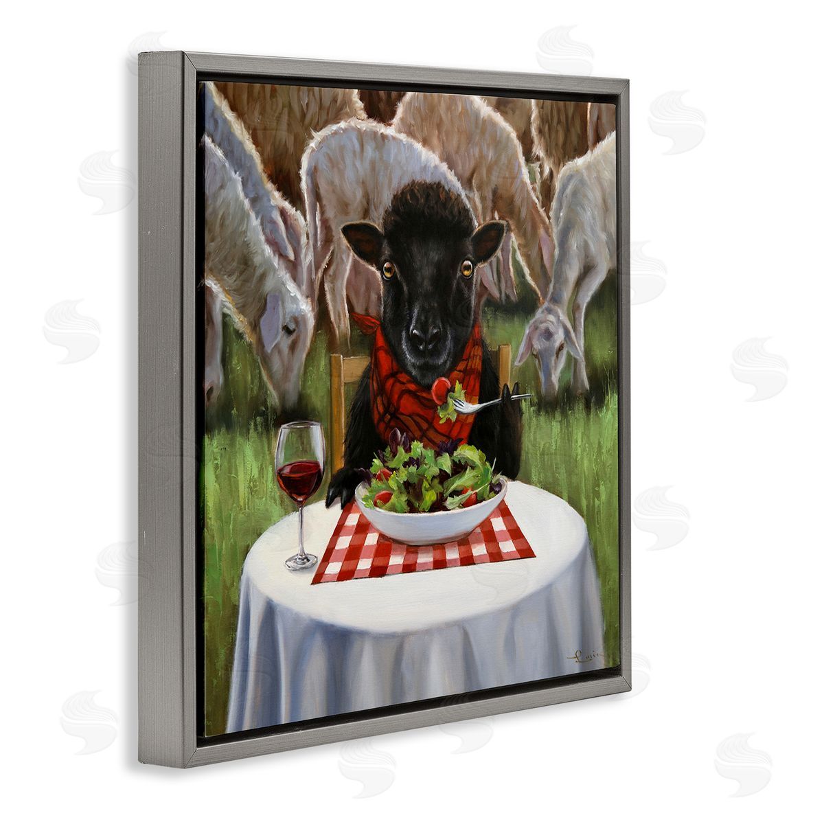 Lucia Heffernan Classy Black Sheep Dining Rural Farm Gray Floating Frame Canvas Wall Art Print