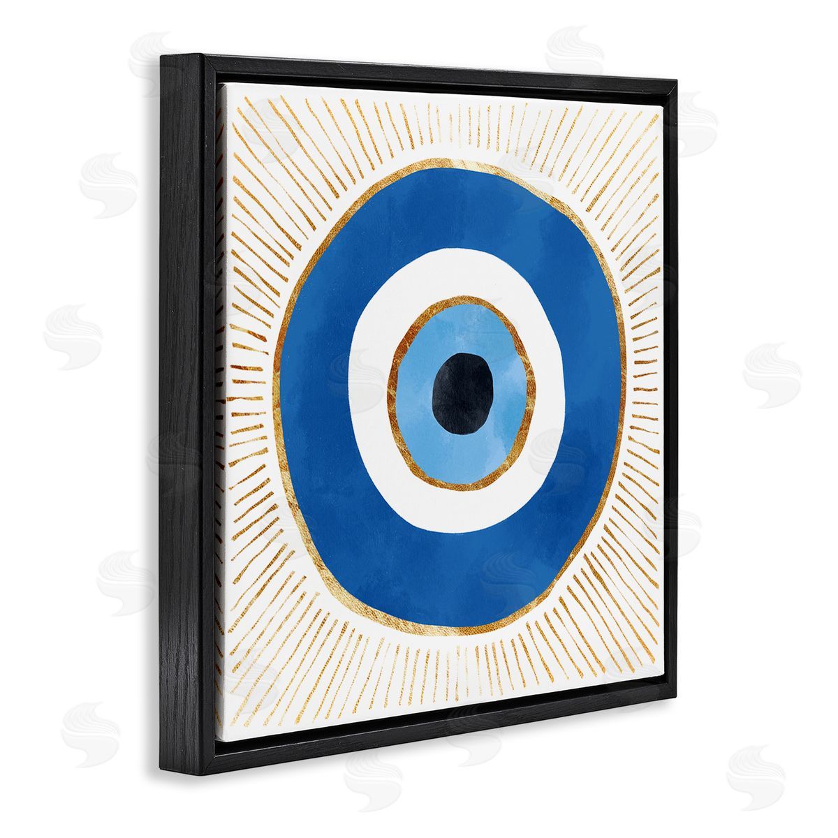 Evil Eye Symbol Striped Rays Black Floating Frame Canvas Wall Art, Home Decor by Ziwei Li