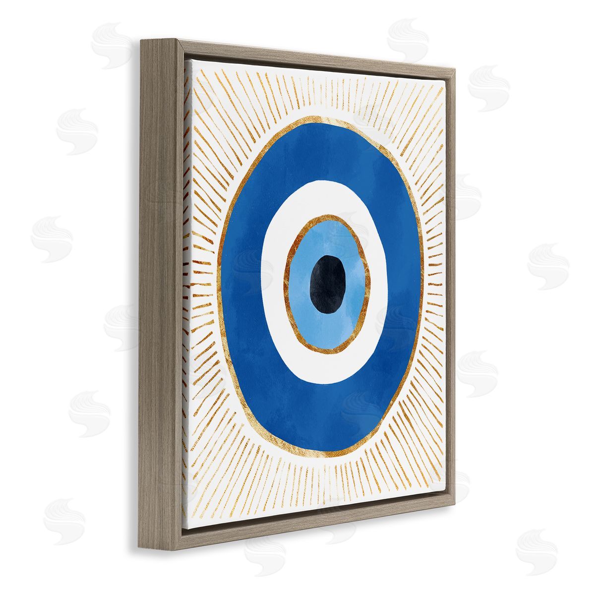 Evil Eye Symbol Striped Rays Brown Floating Frame Canvas Wall Art, Home Decor by Ziwei Li