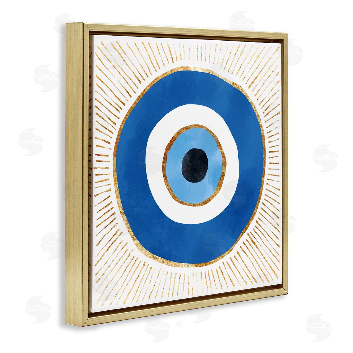 Evil Eye Symbol Striped Rays Gold Floating Frame Canvas Wall Art, Home Decor by Ziwei Li