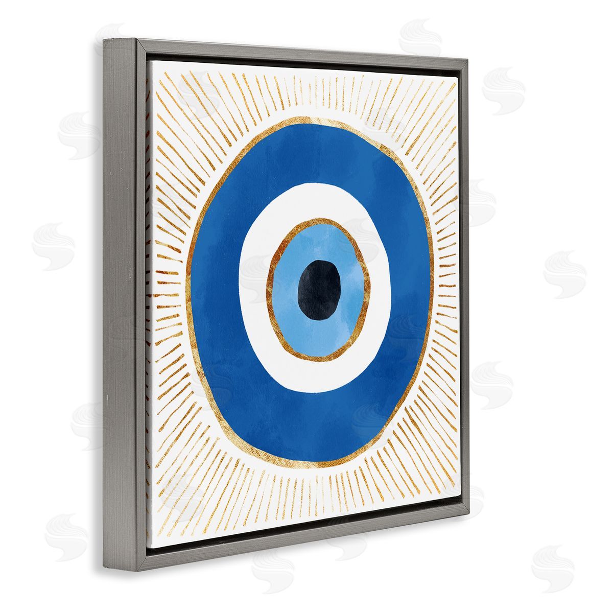 Evil Eye Symbol Striped Rays Grey Floating Frame Canvas Wall Art, Home Decor by Ziwei Li