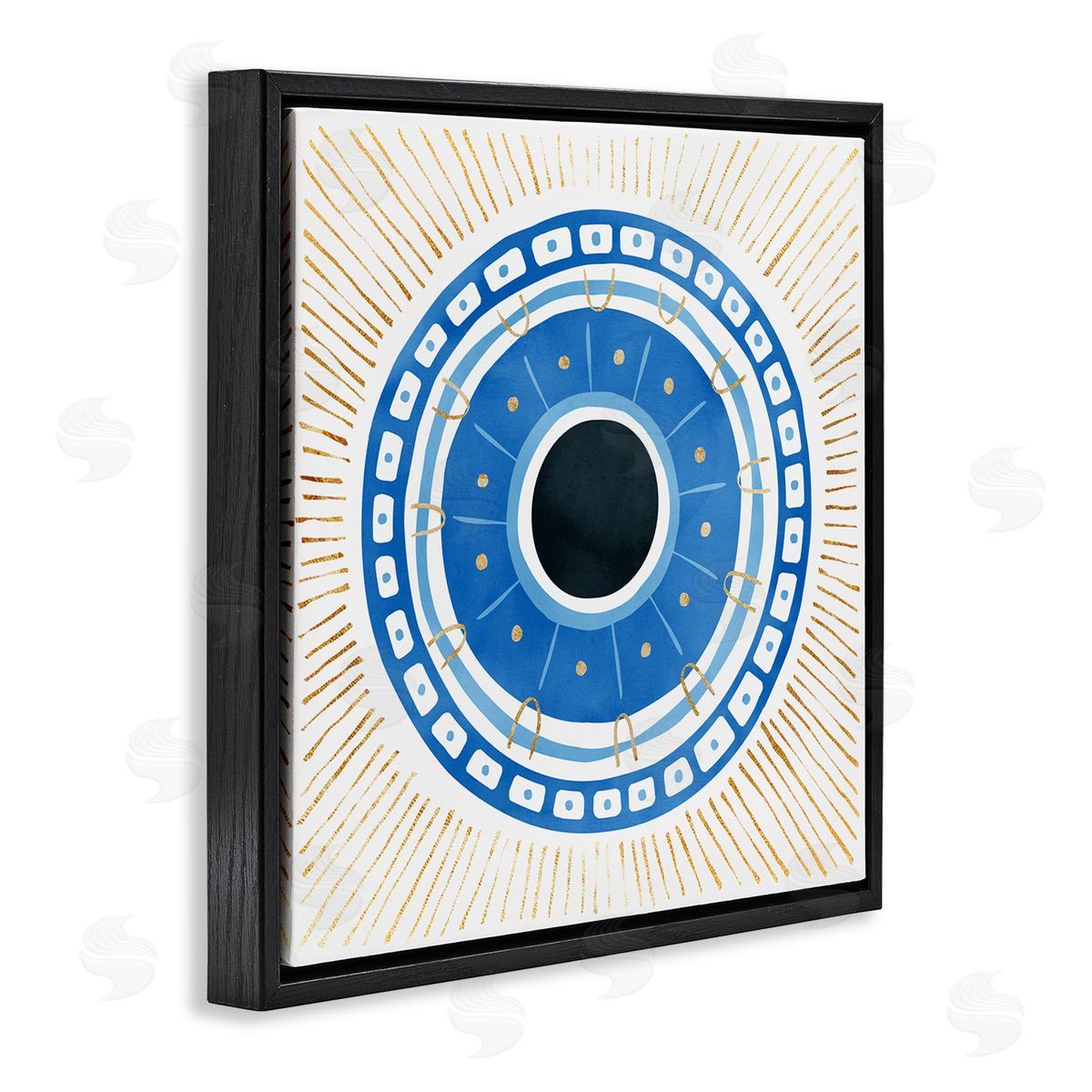 Ziwei Li Patterned Evil Eye Mati Symbol Black Floating Frame Canvas Wall Art Print