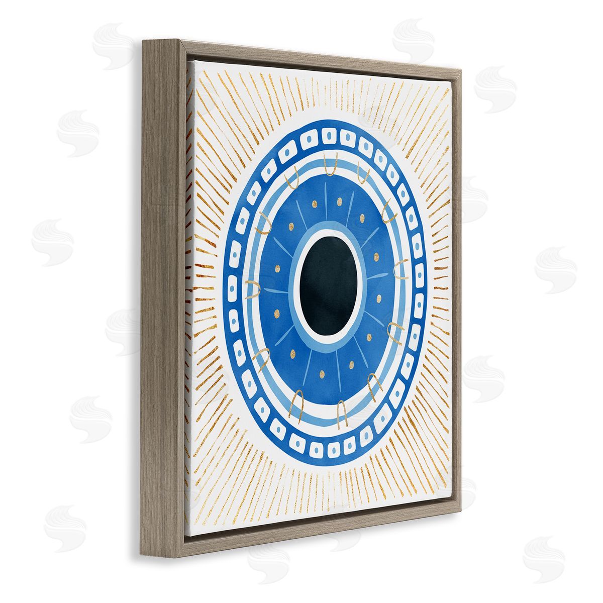 Ziwei Li Patterned Evil Eye Mati Symbol Brown Floating Frame Canvas Wall Art Print