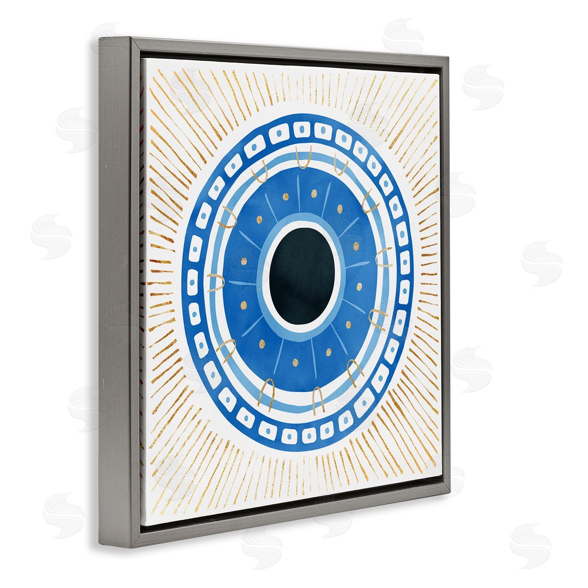 Ziwei Li Patterned Evil Eye Mati Symbol Gray Floating Frame Canvas Wall Art Print