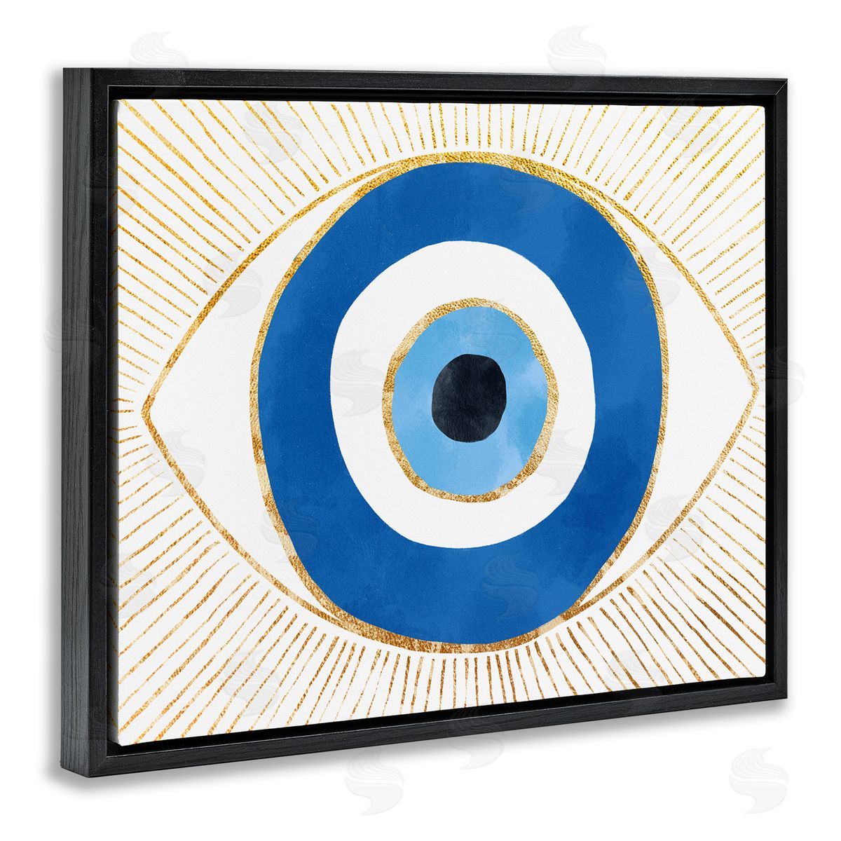 Evil Eye Shape Striped Mati Symbol Black Floating Frame Canvas Wall Art, Home Decor by Ziwei Li
