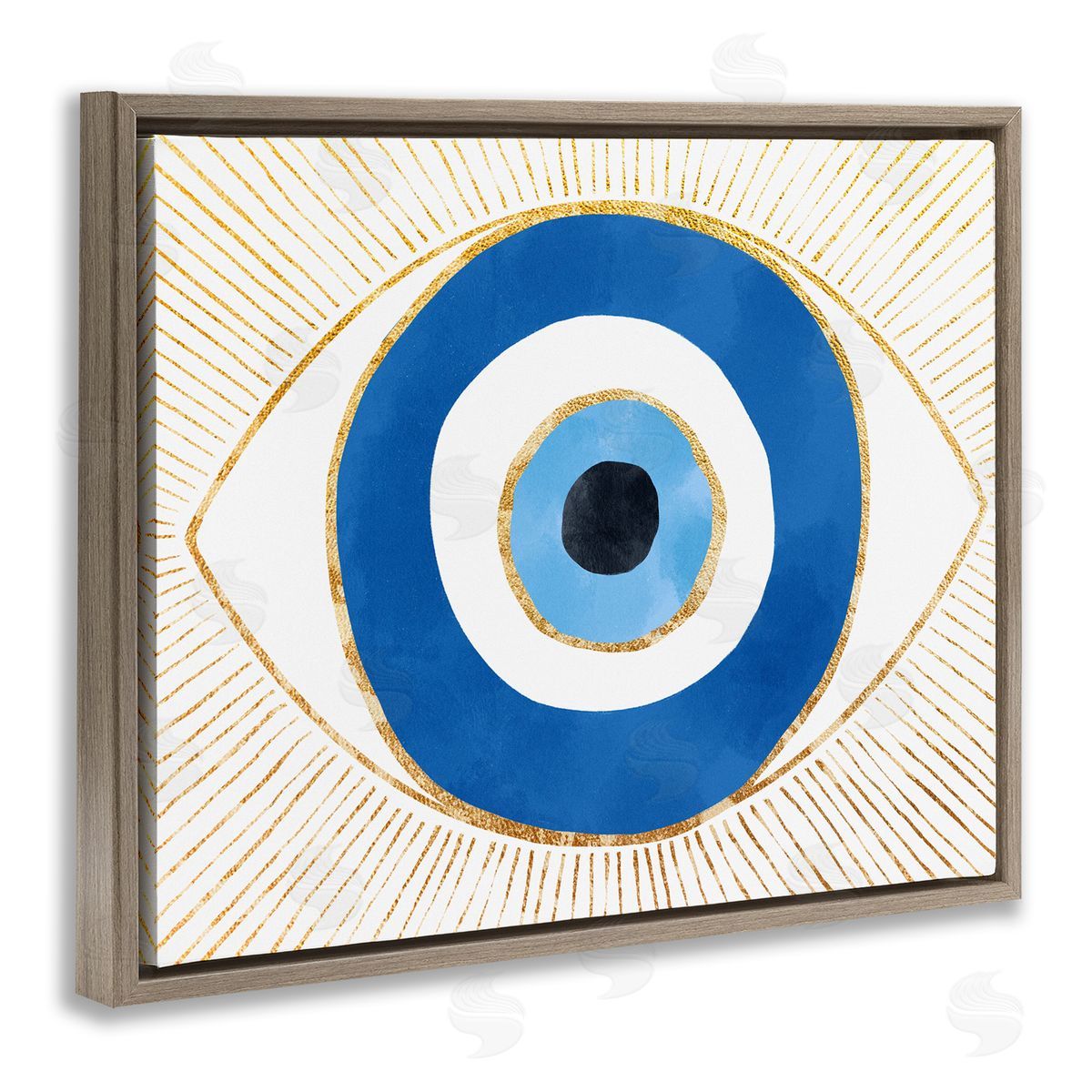 Evil Eye Shape Striped Mati Symbol Brown Floating Frame Canvas Wall Art, Home Decor by Ziwei Li