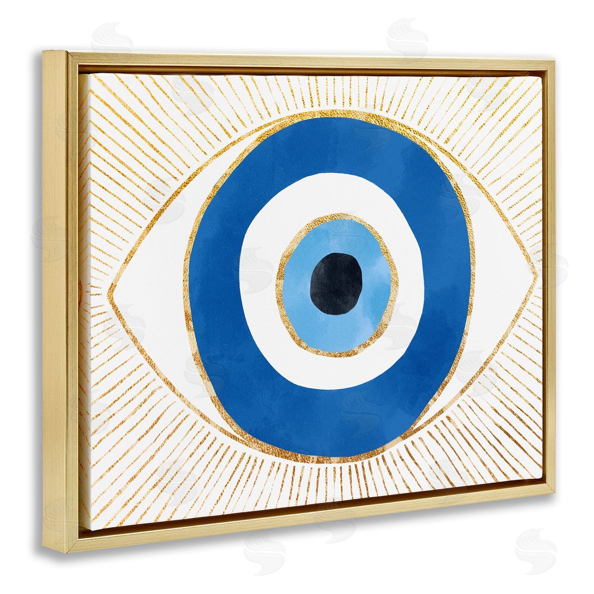 Evil Eye Shape Striped Mati Symbol Gold Floating Frame Canvas Wall Art, Home Decor by Ziwei Li