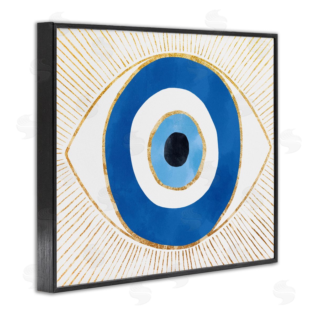 Evil Eye Shape Striped Mati Symbol Black Frame Print Wall Art, Home Decor by Ziwei Li