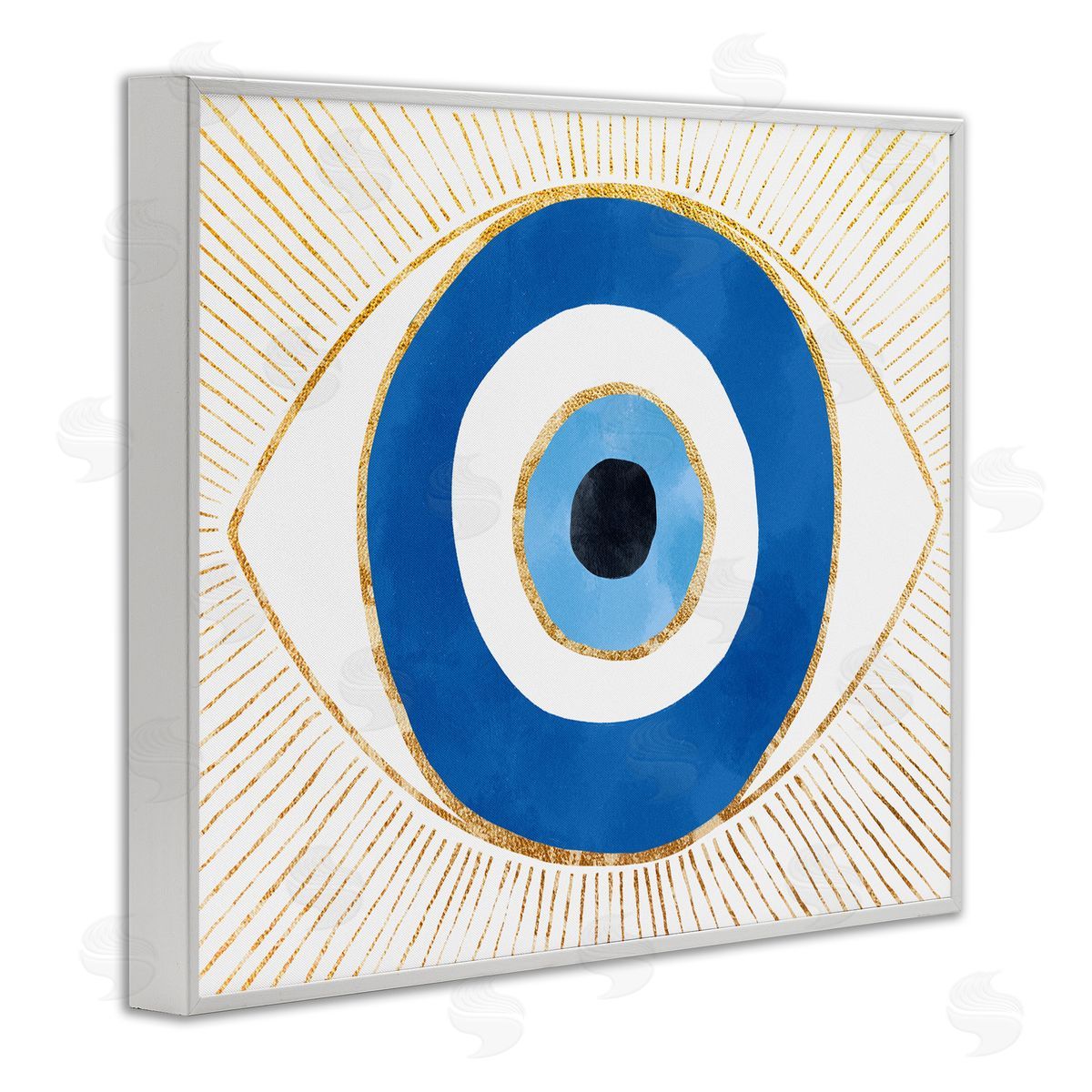 Evil Eye Shape Striped Mati Symbol White Frame Print Wall Art, Home Decor by Ziwei Li