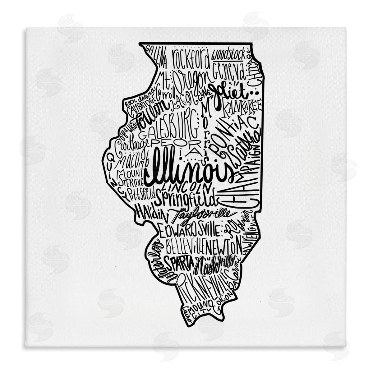 The Saturday Evening Post Illinois US State Typography Map Shape Stretched Canvas Wall Art Print